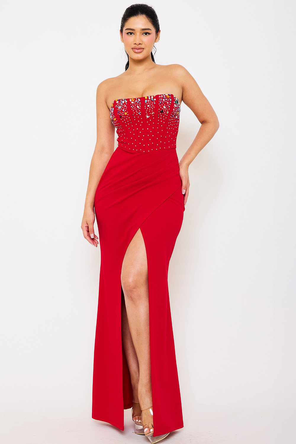 SDM1032JP - MULTI COLOR RHINESTONE WIRED BUSTIER MAXI DRESS - Image 9