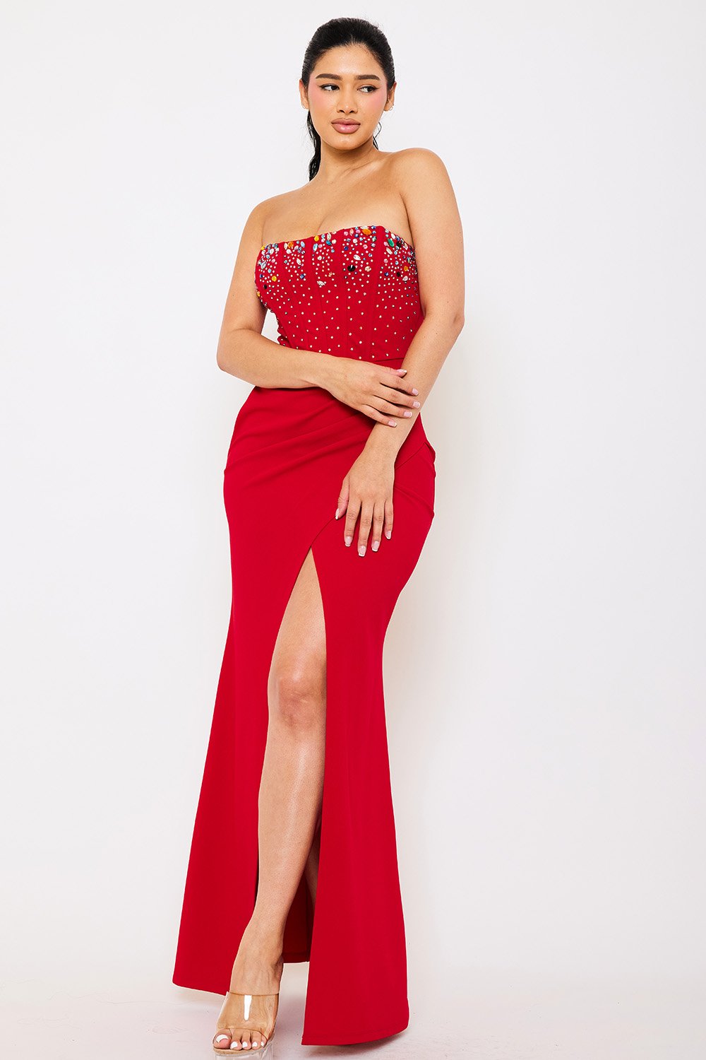 SDM1032JP - MULTI COLOR RHINESTONE WIRED BUSTIER MAXI DRESS - Image 7