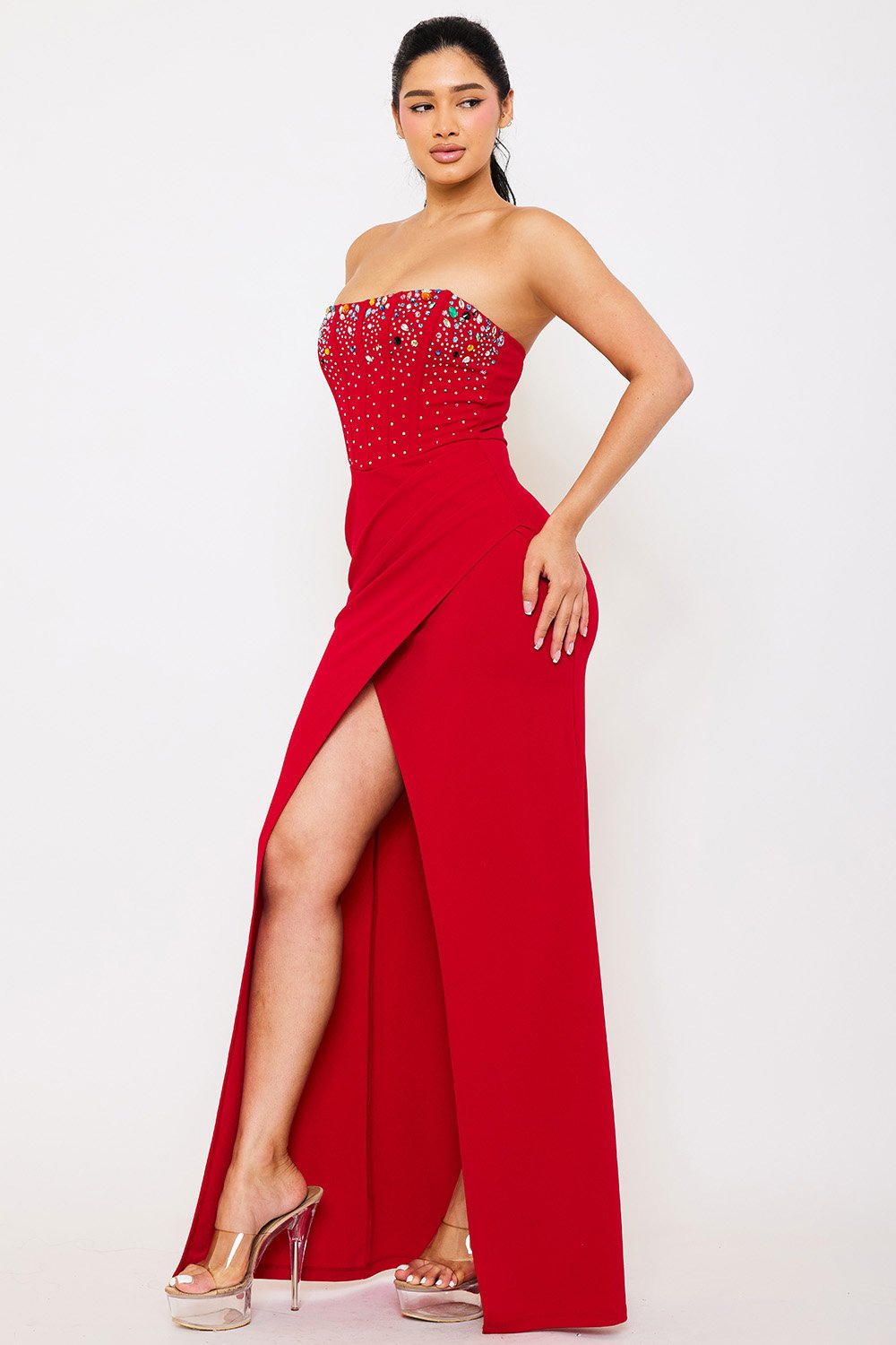 SDM1032JP - MULTI COLOR RHINESTONE WIRED BUSTIER MAXI DRESS - Image 8