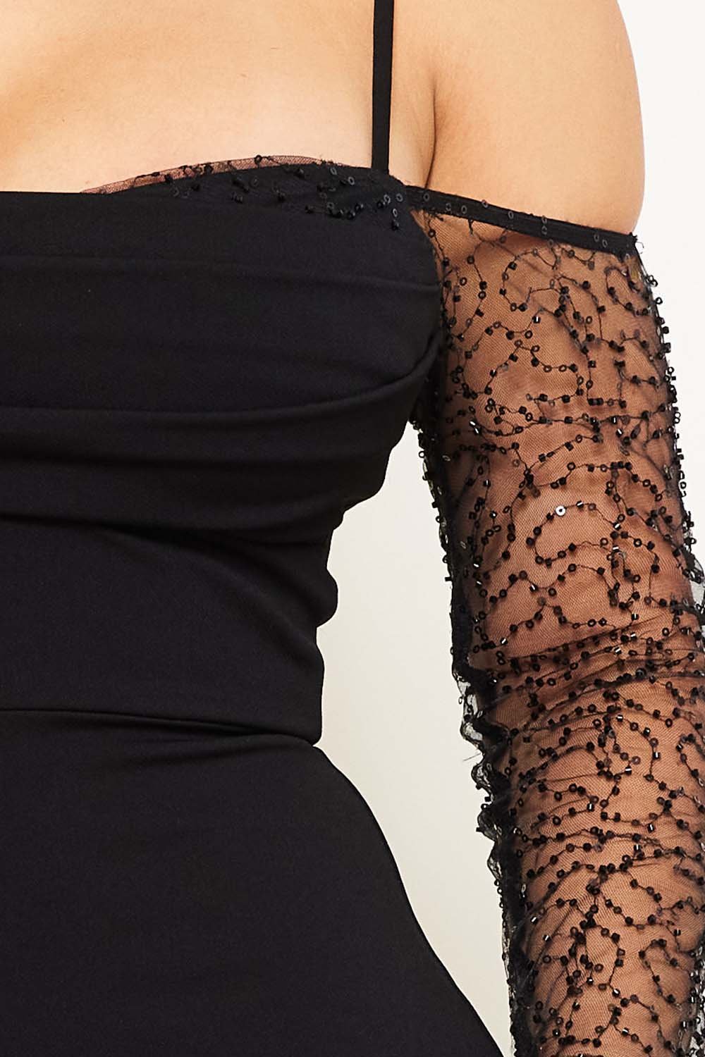 SDM1178SP - BEADED MESH PANELED MAXI DRESS - Image 7
