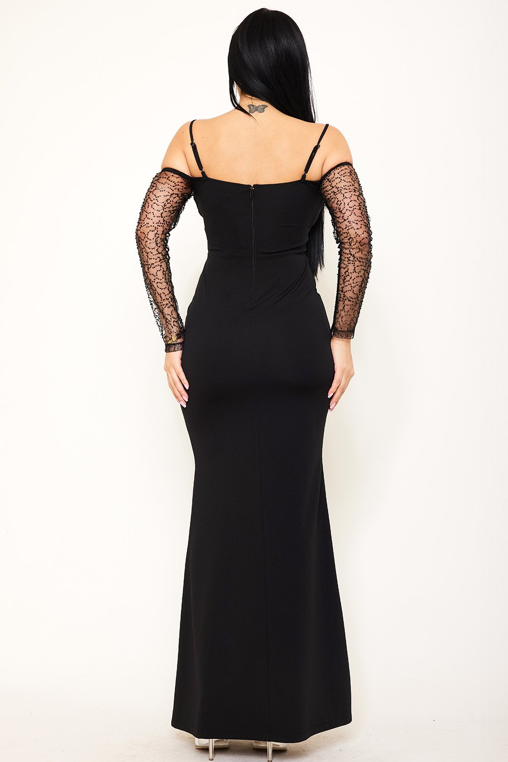 SDM1178SP - BEADED MESH PANELED MAXI DRESS - Image 5