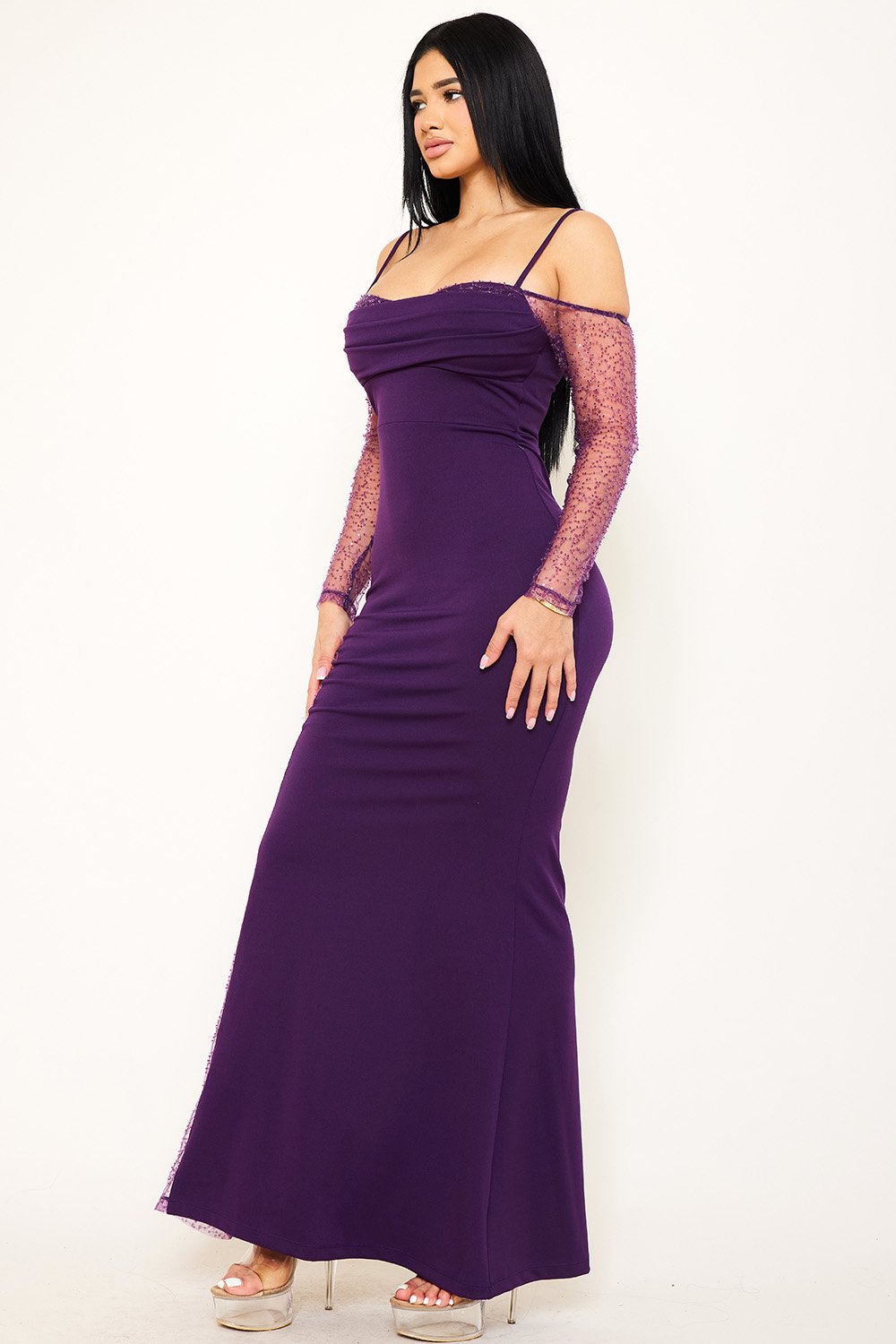 SDM1178SP - BEADED MESH PANELED MAXI DRESS - Image 13
