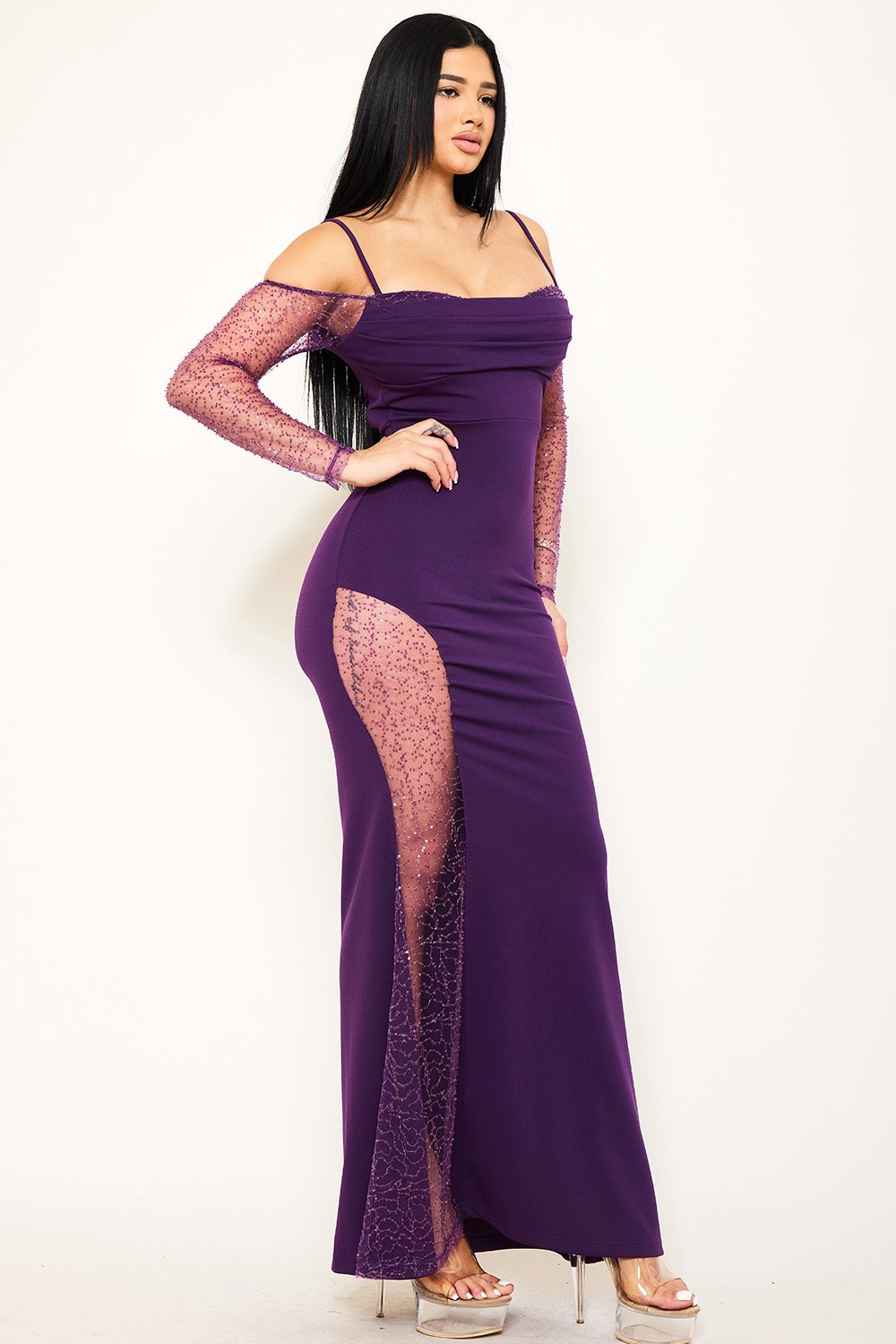 SDM1178SP - BEADED MESH PANELED MAXI DRESS - Image 12