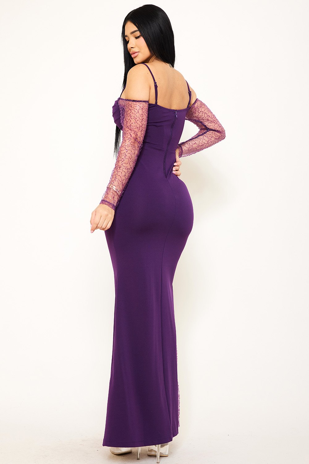 SDM1178SP - BEADED MESH PANELED MAXI DRESS - Image 14