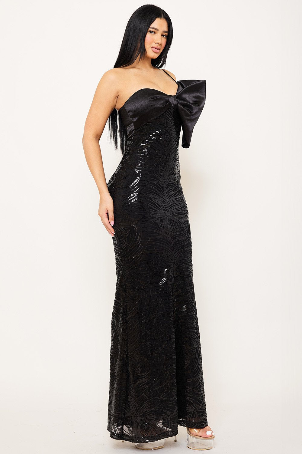 SDM1326JP - SATIN WITH PATTERNED SEQUIN BODY MAXI DRESS - Image 4