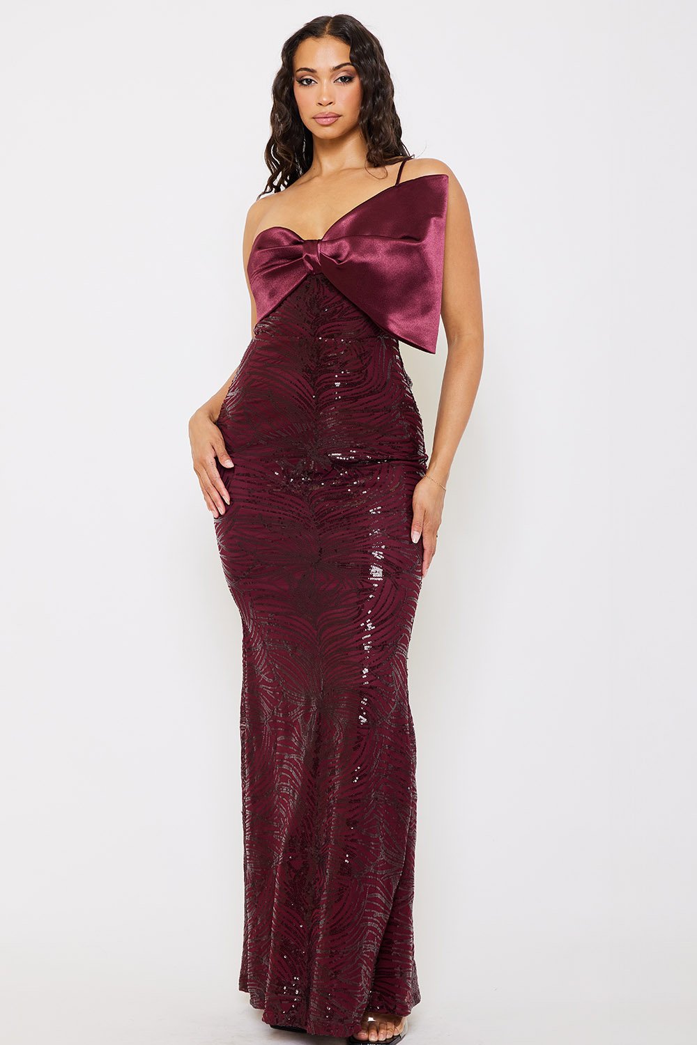 SDM1326JP - SATIN WITH PATTERNED SEQUIN BODY MAXI DRESS - Image 9