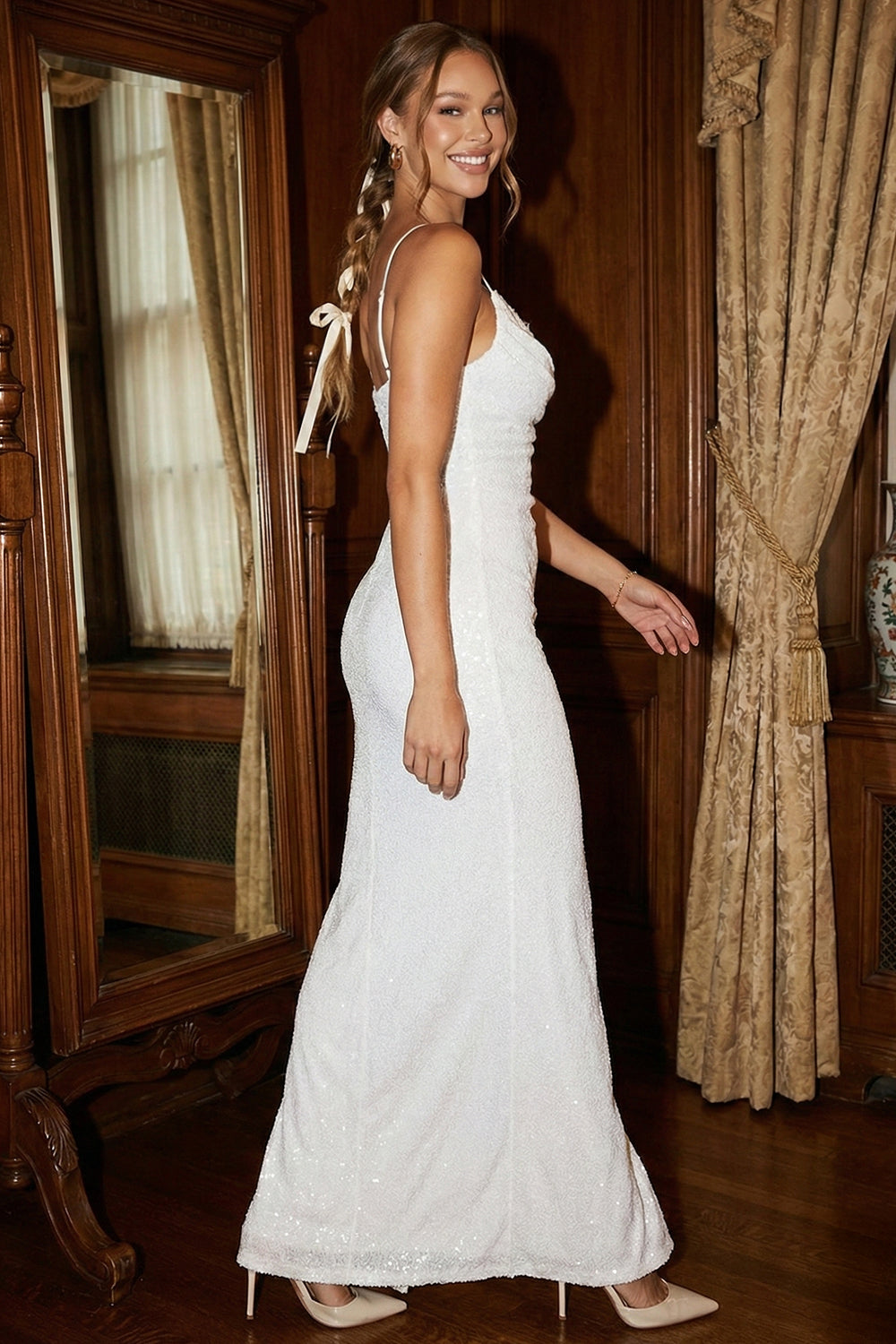SDM1383SP - FLOWER LACE EMBELLISH WITH SEQUINS MAXI DRESS - Image 2