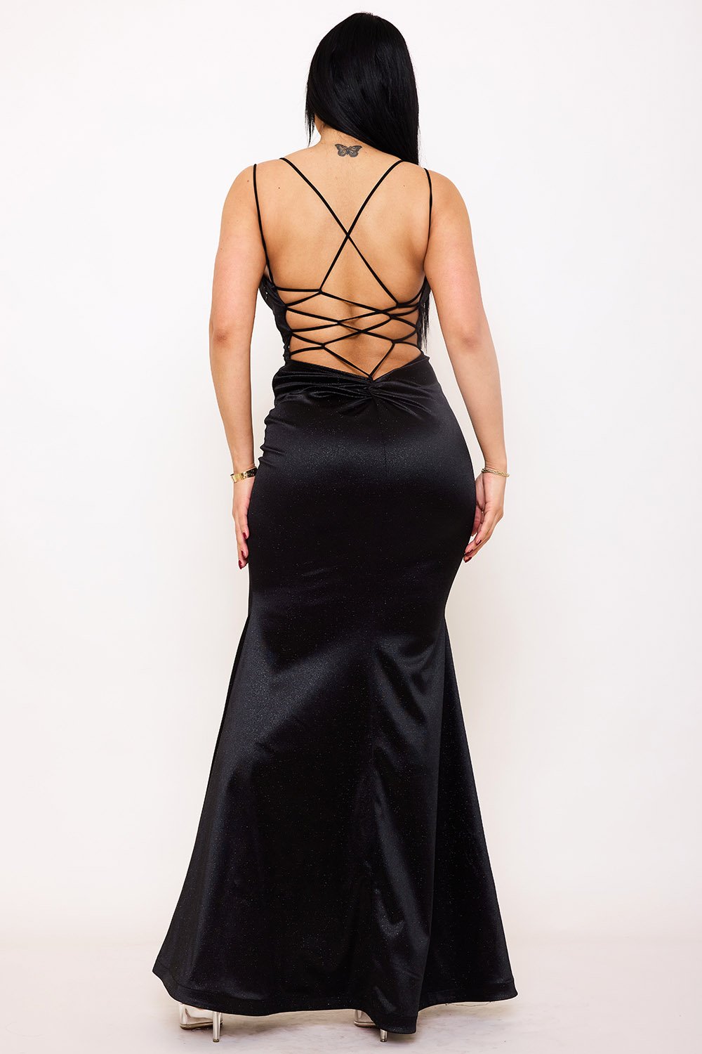 SDM1468JP - GLITTER KNIT SATIN OPEN BACK MAXI DRESS - Image 13
