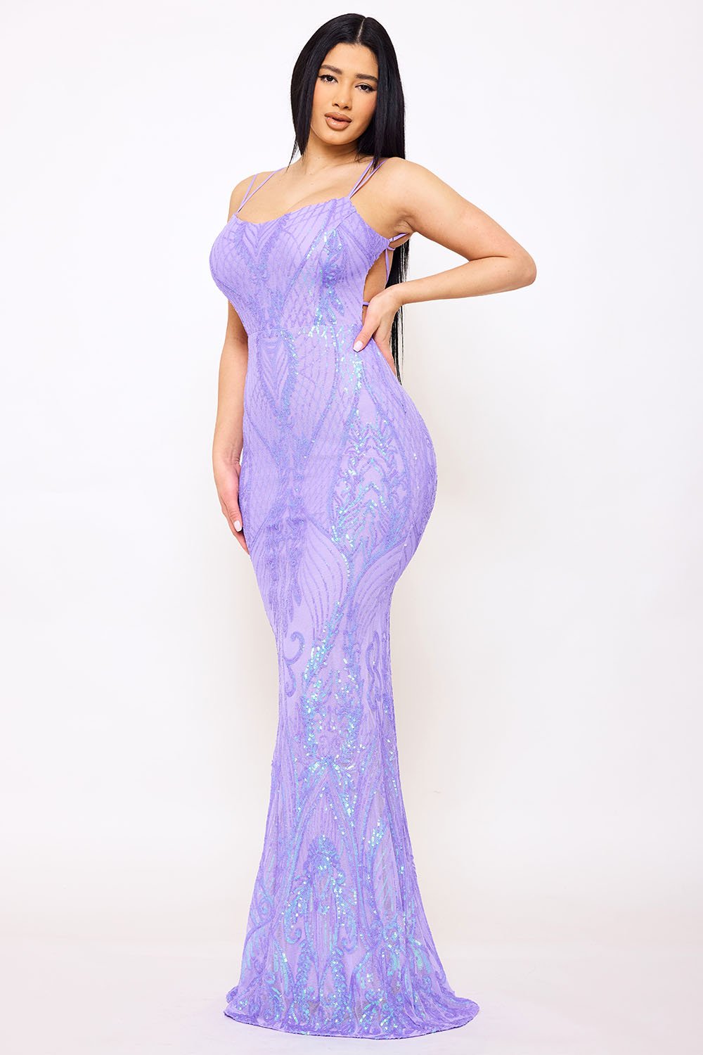 SDM1539JP - SCROLL PATTERED ON MESH FABRIC MAXI DRESS - Image 5
