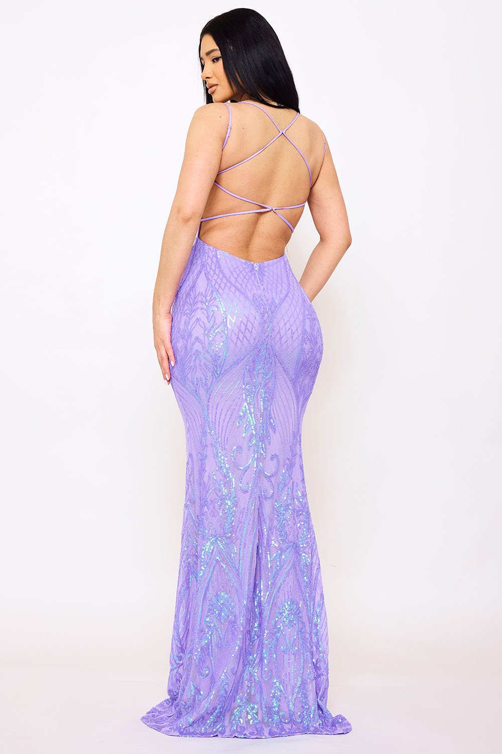 SDM1539JP - SCROLL PATTERED ON MESH FABRIC MAXI DRESS - Image 7