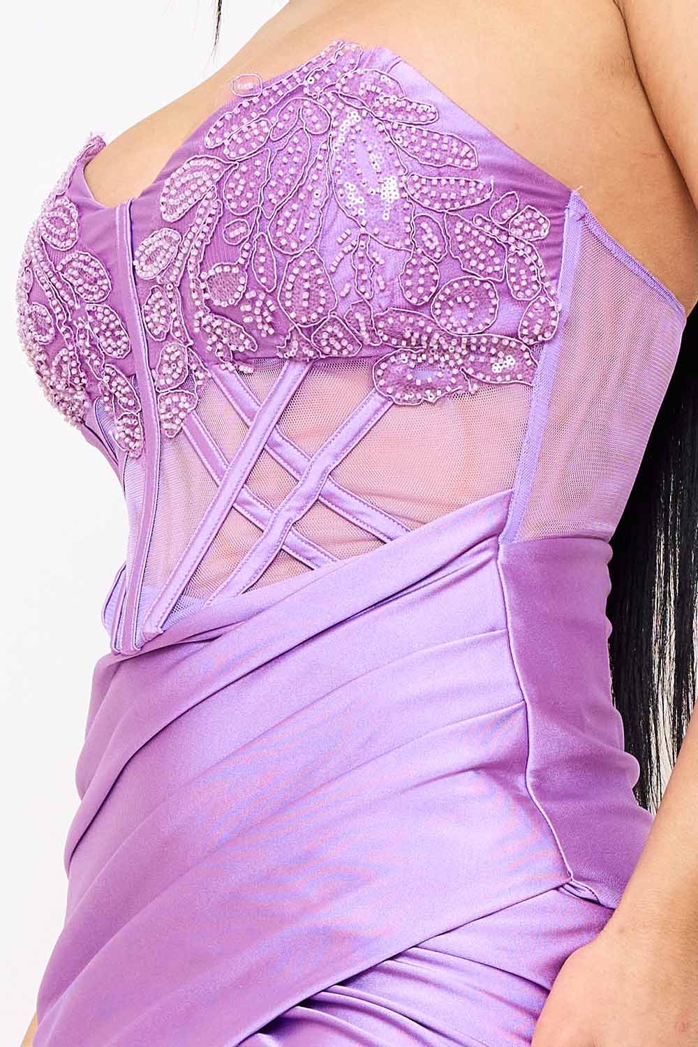 SDM1560JP- LACE CORSET BODICE WITH SATIN CONTRAST MAXI DRESS - Image 6