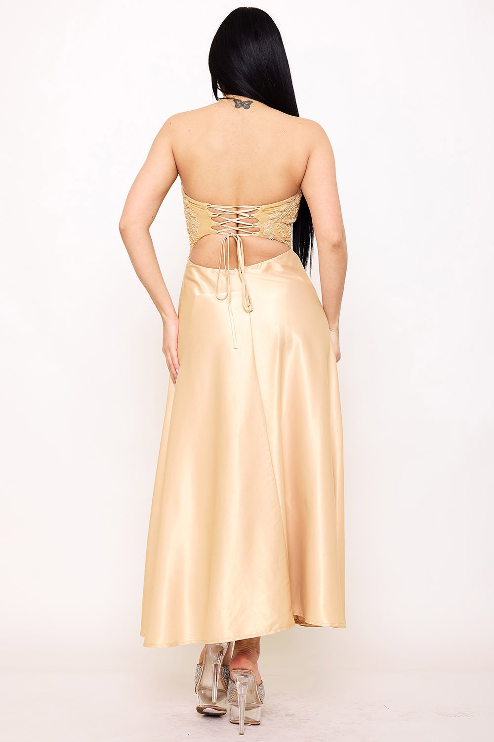 SDM1576JP - LACE AND DULL SATIN PANELED MAXI DRESS - Image 10