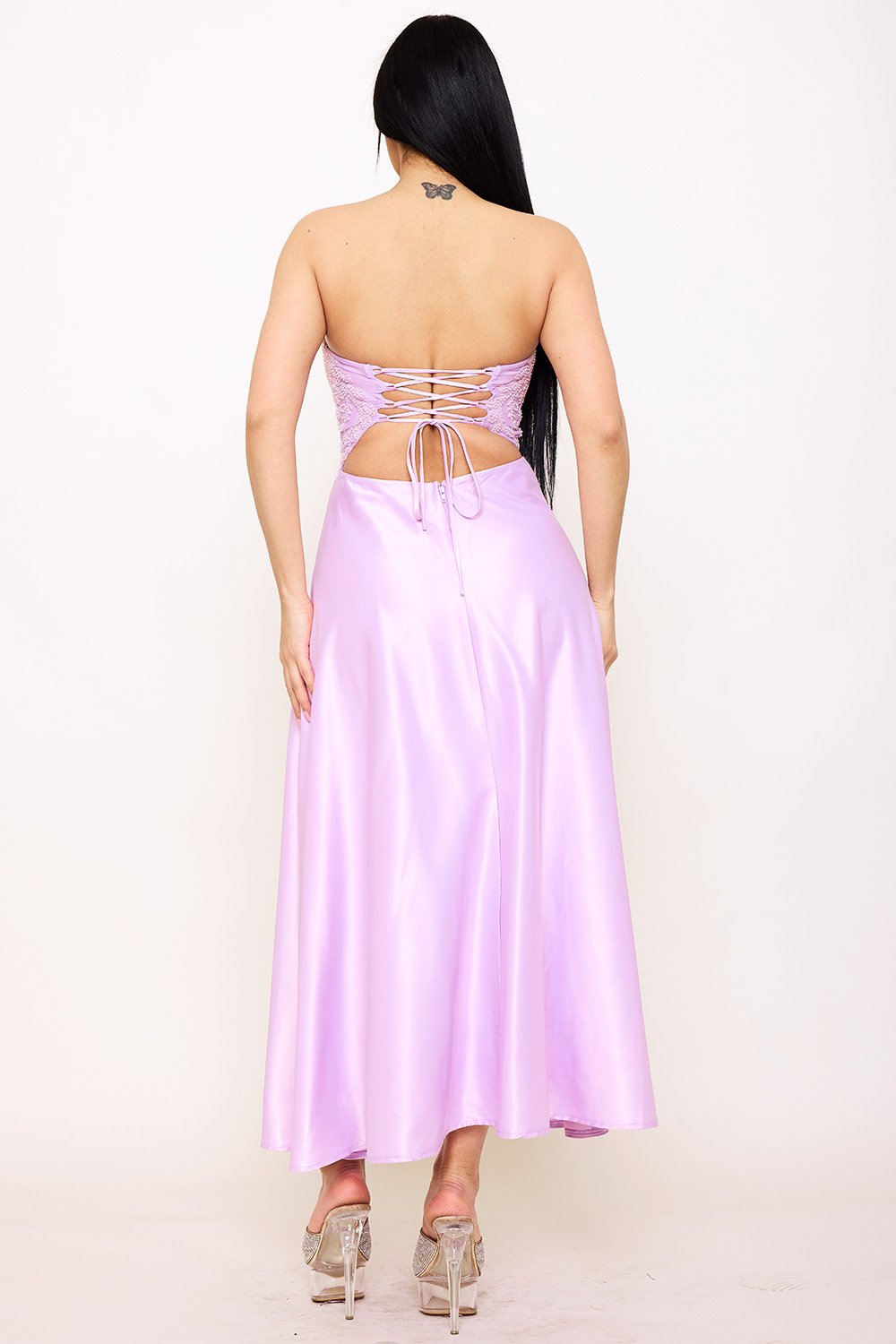 SDM1576JP - LACE AND DULL SATIN PANELED MAXI DRESS - Image 5