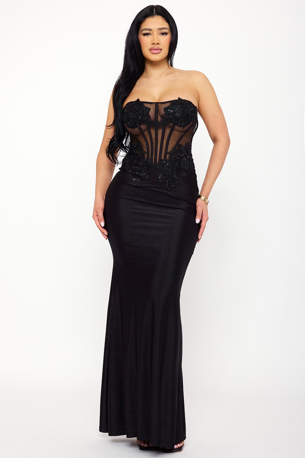 SDM1578JP - GLITTER SHAKIRA RIB LACE DETAILED MAXI DRESS - Image 3