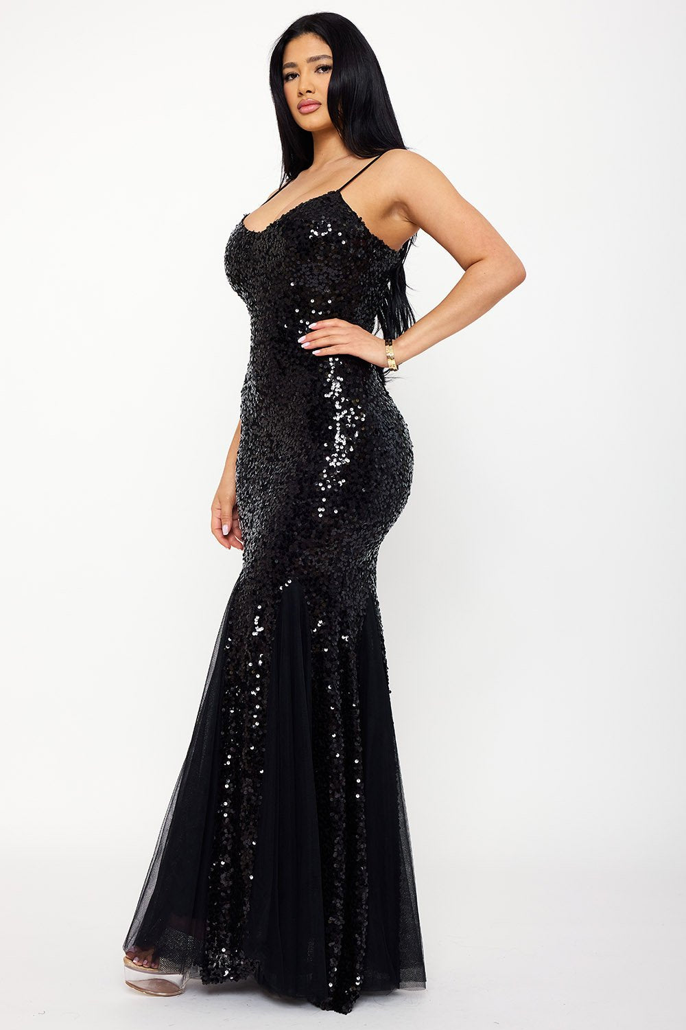SDM1593JP - SEQUIN WITH MESH MERMAID SHILOUETTE MAXI DRESS - Image 13