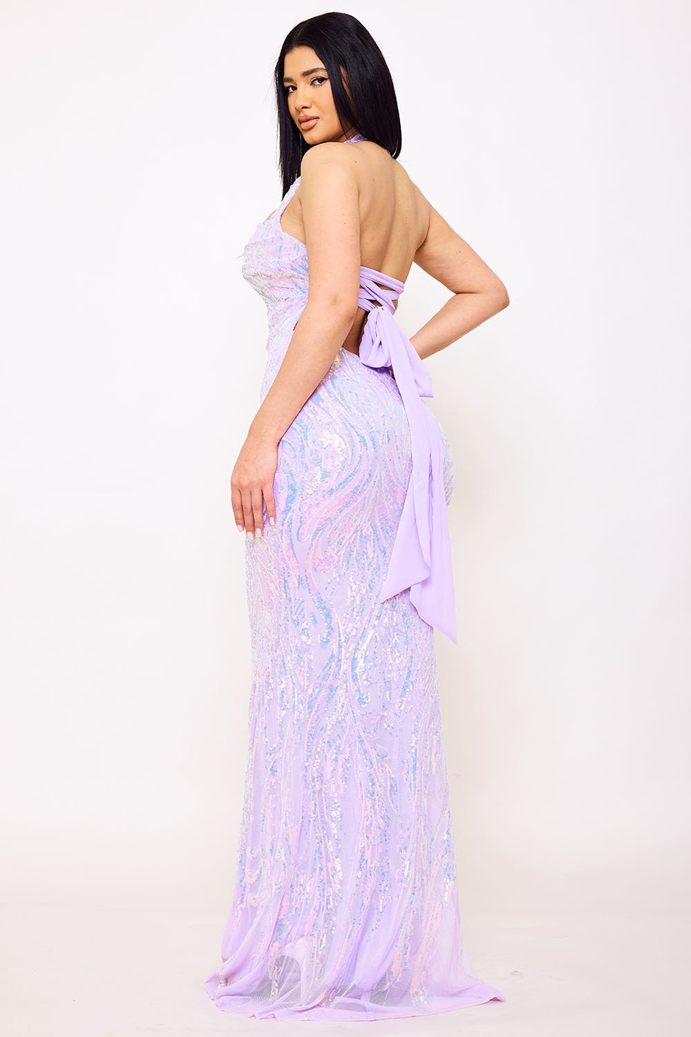 SDM1601SP - PATTERNED SEQUIN MERMAID HALTER TOP MAXI DRESS - Image 2