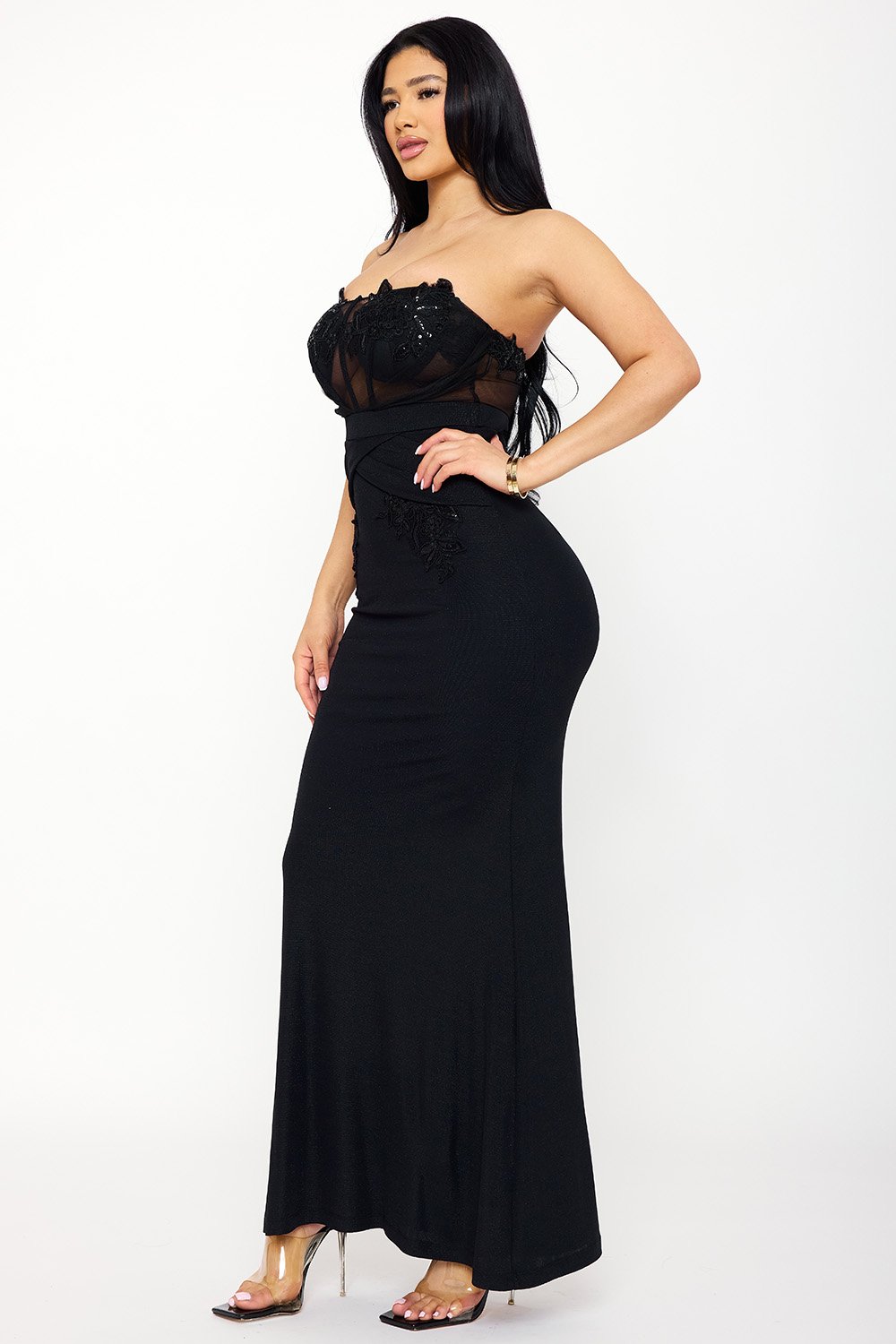 SDM1607JP - FLORAL EMBROIDERED APPLIQUE TOP MAXI DRESS - Image 14
