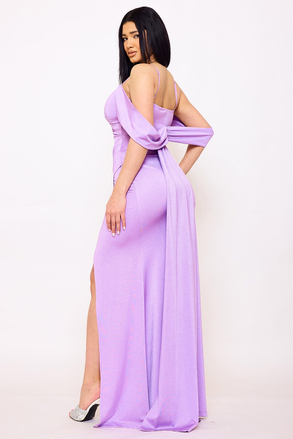 SDM1636JP - GLITTER ON SILKY SATIN FABRIC MAXI DRESS - Image 5