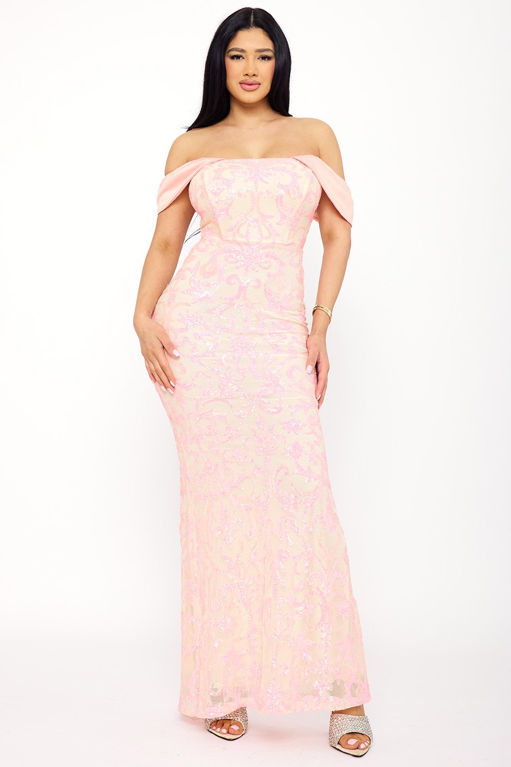 SDM1653JP - SEQUIN SCROLL PATTERN ON MESH MAXI DRESS - Image 5