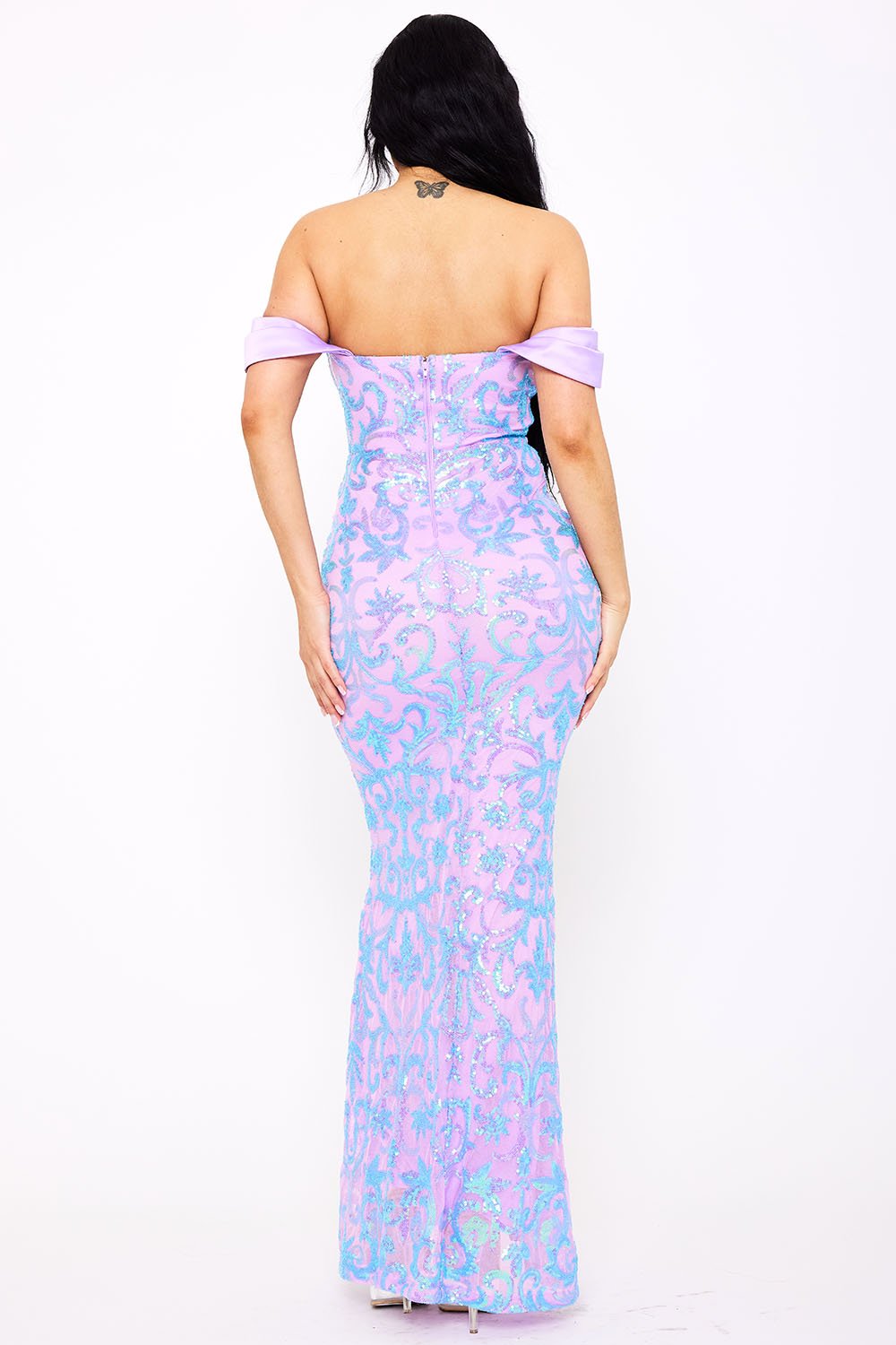 SDM1653JP - SEQUIN SCROLL PATTERN ON MESH MAXI DRESS - Image 7