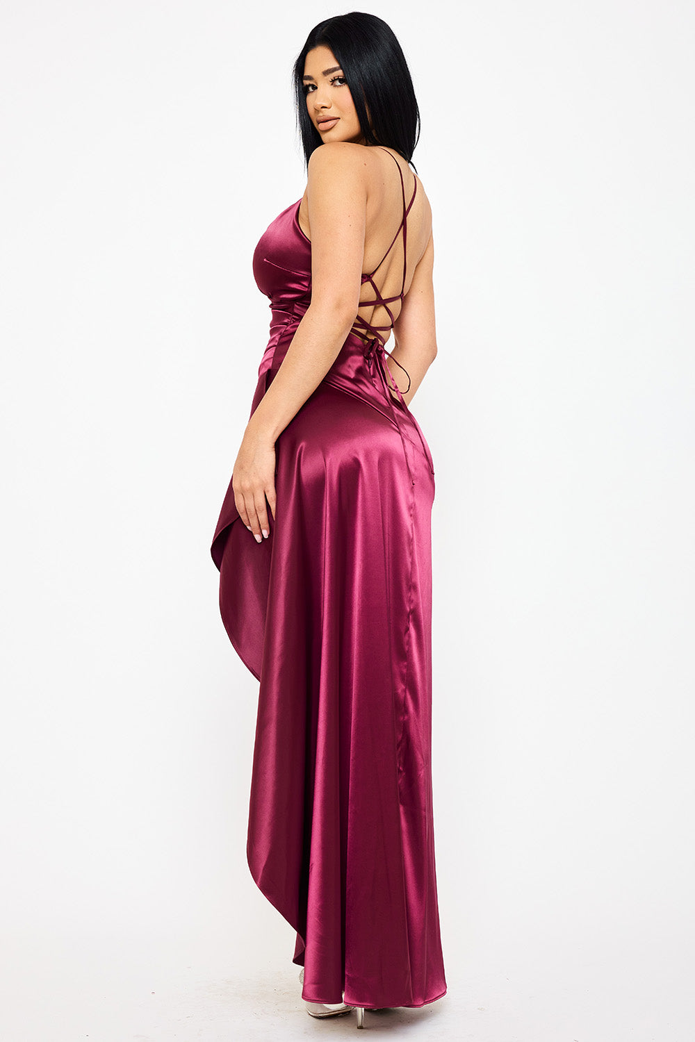 SDM1785JP - SATIN SUPLICE RUFFLE HI-LOW MAXI DRESS - Image 12