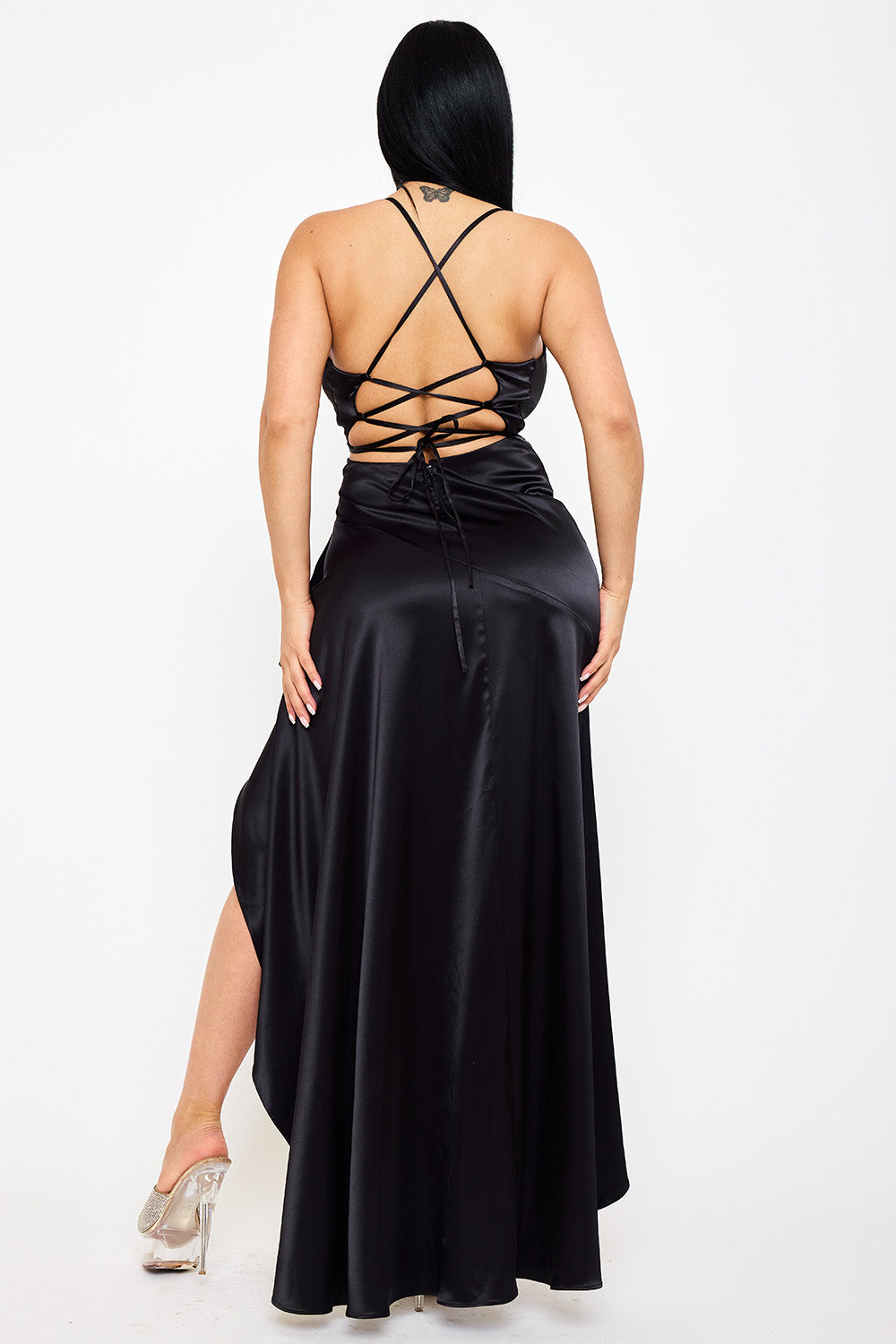 SDM1785JP - SATIN SUPLICE RUFFLE HI-LOW MAXI DRESS - Image 9