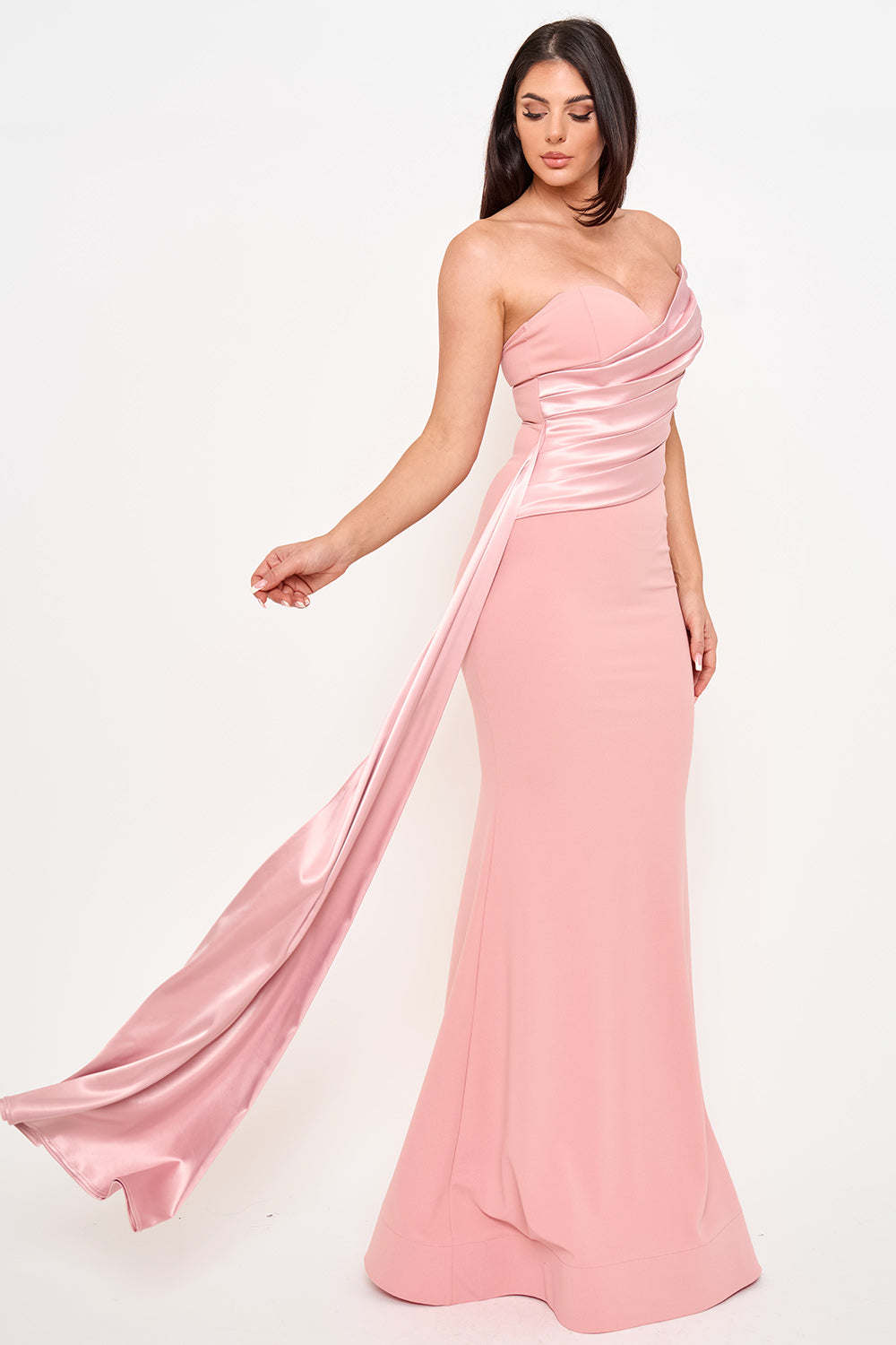 SDM1838JP - SATIN CONTRAST TECHNO CREPE MERMAID MAXI DRESS - Image 12