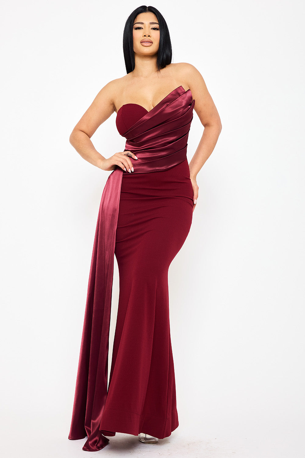 SDM1838JP - SATIN CONTRAST TECHNO CREPE MERMAID MAXI DRESS - Image 9