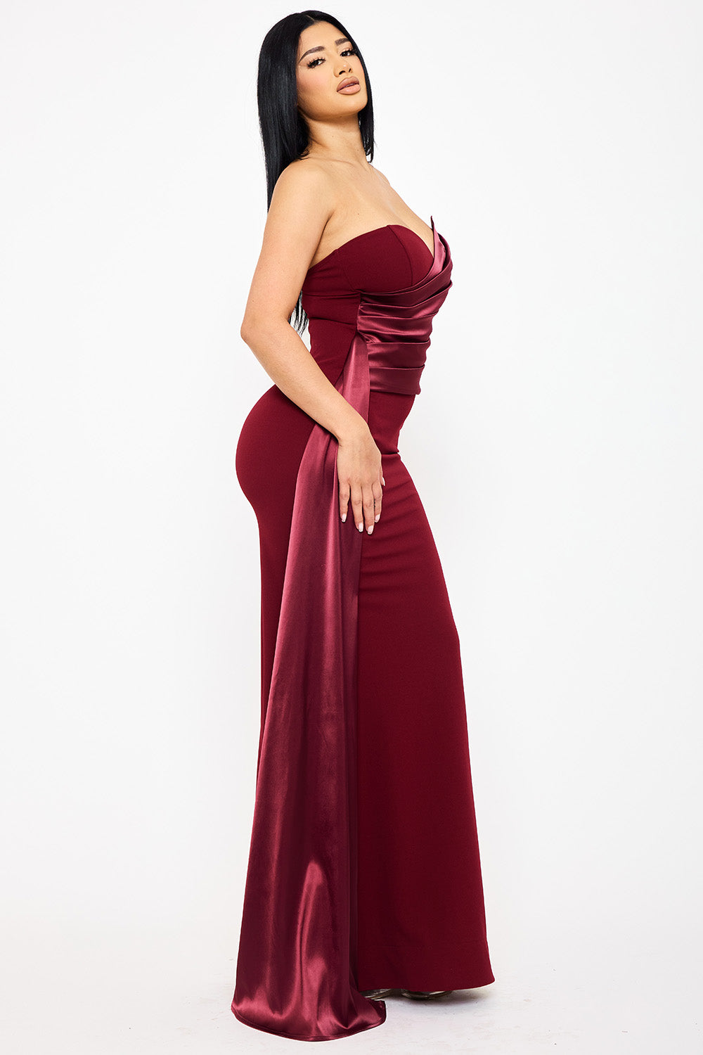 SDM1838JP - SATIN CONTRAST TECHNO CREPE MERMAID MAXI DRESS - Image 8