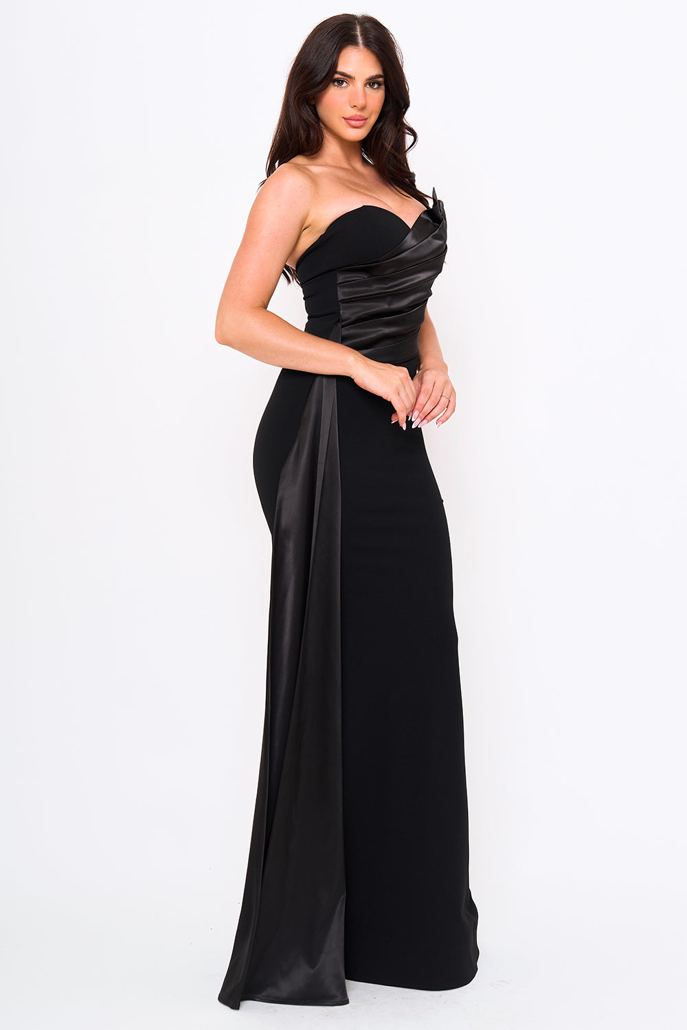 SDM1838JP - SATIN CONTRAST TECHNO CREPE MERMAID MAXI DRESS - Image 3