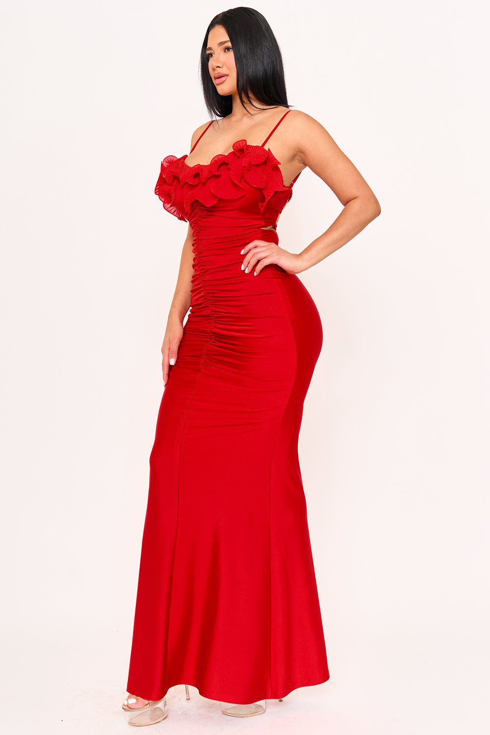 SDM1899HP - PLEATED RUFFLE ON POWER SATIN MAXI DRESS - Image 7
