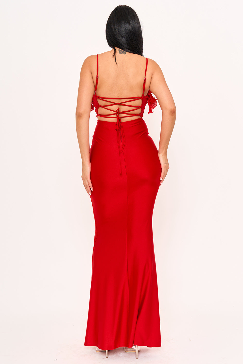 SDM1899HP - PLEATED RUFFLE ON POWER SATIN MAXI DRESS - Image 8