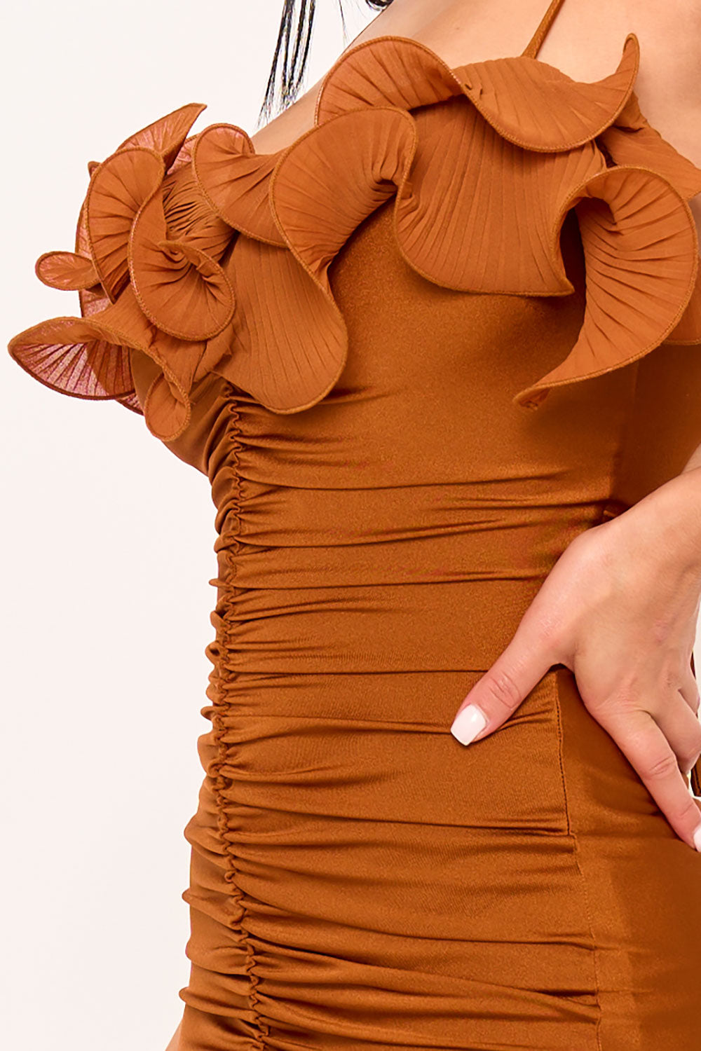 SDM1899HP - PLEATED RUFFLE ON POWER SATIN MAXI DRESS - Image 15