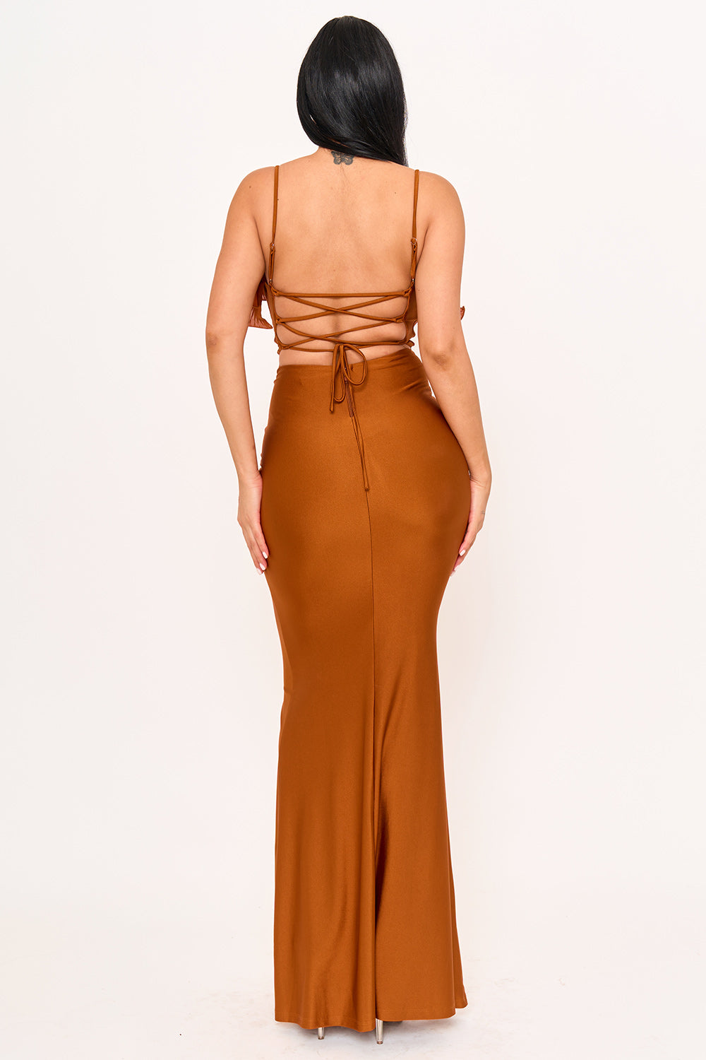 SDM1899HP - PLEATED RUFFLE ON POWER SATIN MAXI DRESS - Image 13