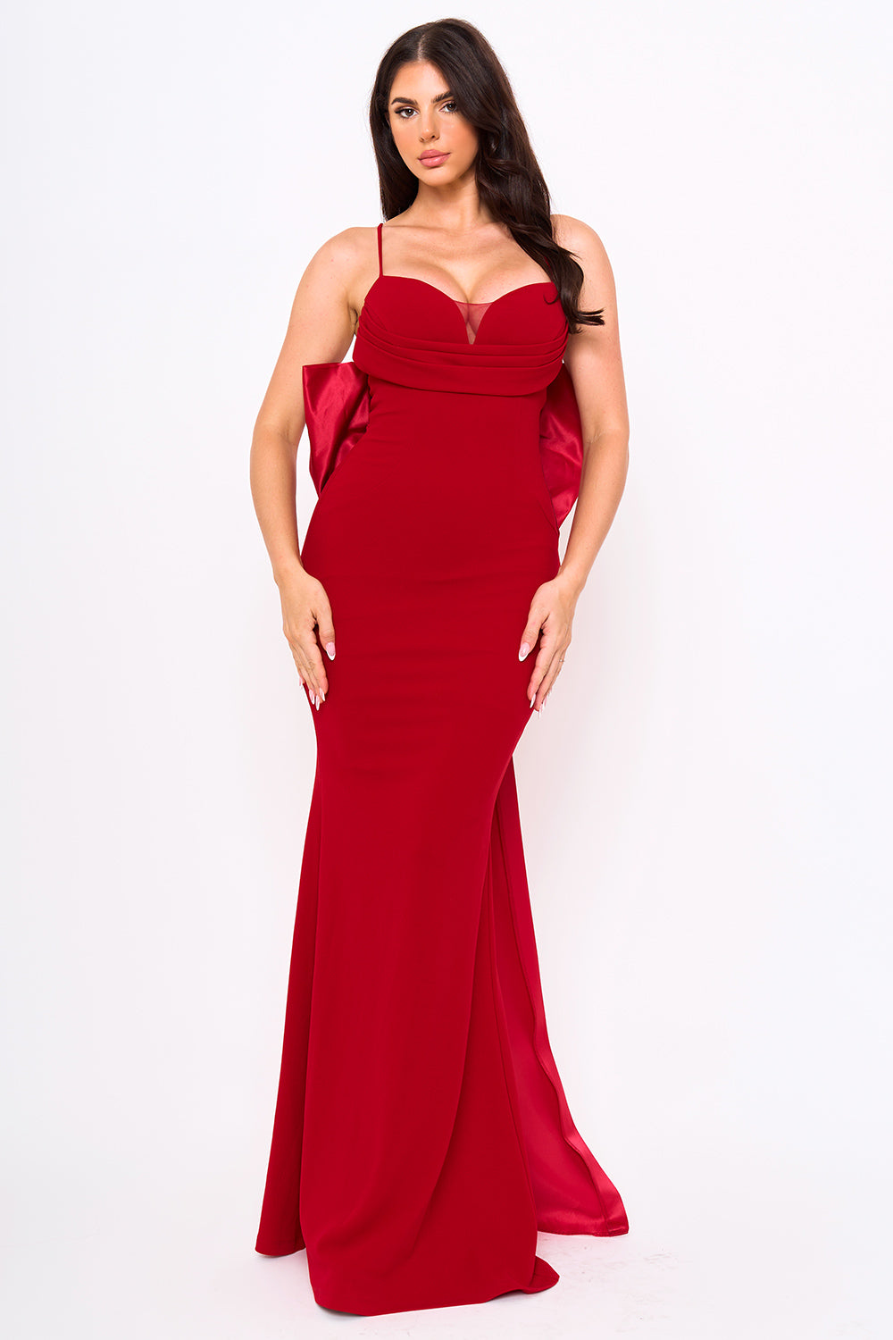 SDM1920AP - RIBBON BOW ON THE BACK DETAIL MERMAID MAXI DRESS - Image 6