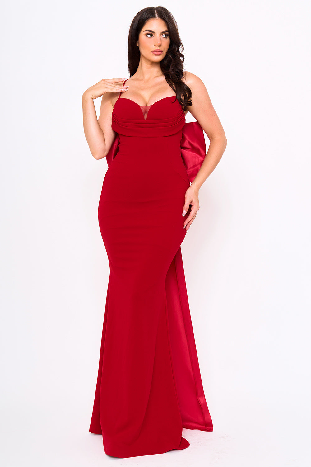 SDM1920AP - RIBBON BOW ON THE BACK DETAIL MERMAID MAXI DRESS - Image 7