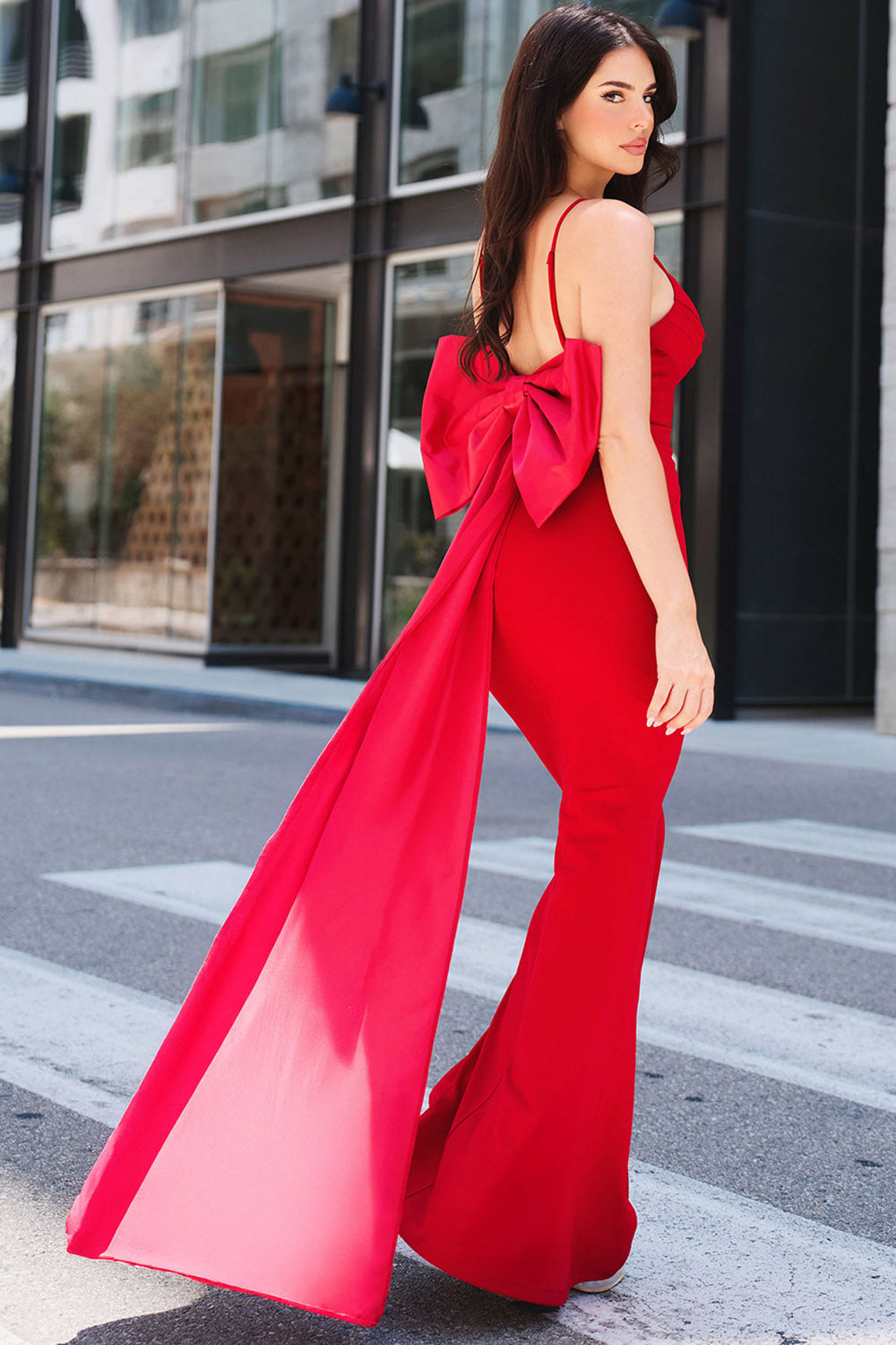 SDM1920AP - RIBBON BOW ON THE BACK DETAIL MERMAID MAXI DRESS
