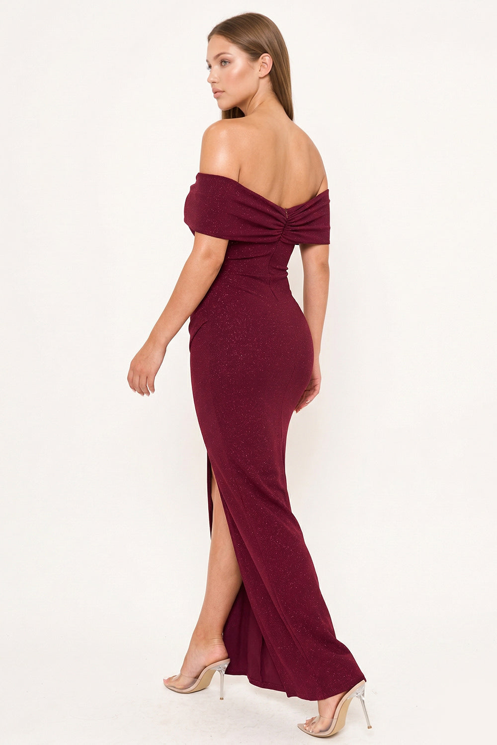 SDM1985JP - GLITTER BOW FRONT OFF THE SHOULDER MAXI DRESS - Image 8
