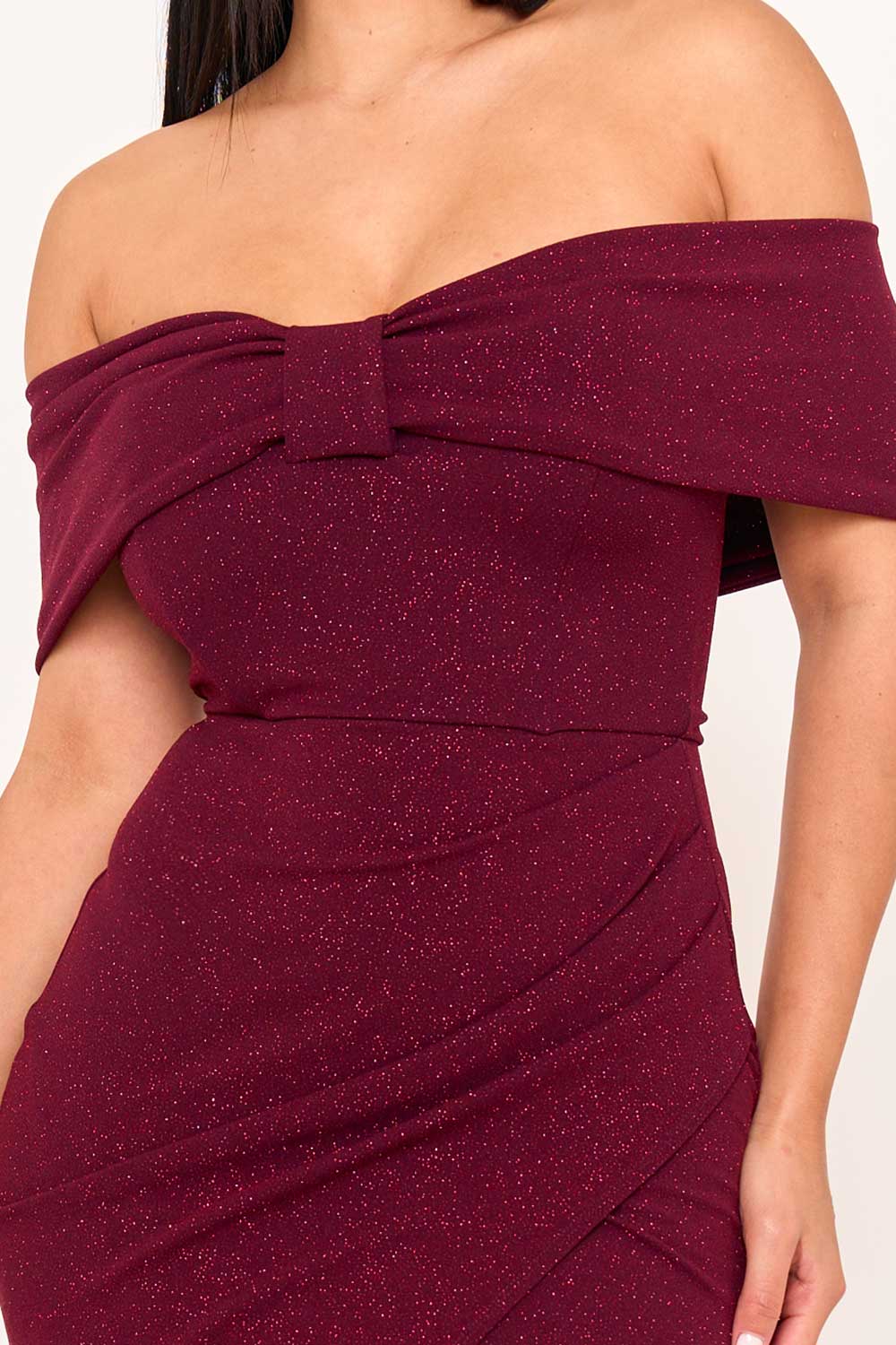 SDM1985JP - GLITTER BOW FRONT OFF THE SHOULDER MAXI DRESS - Image 9