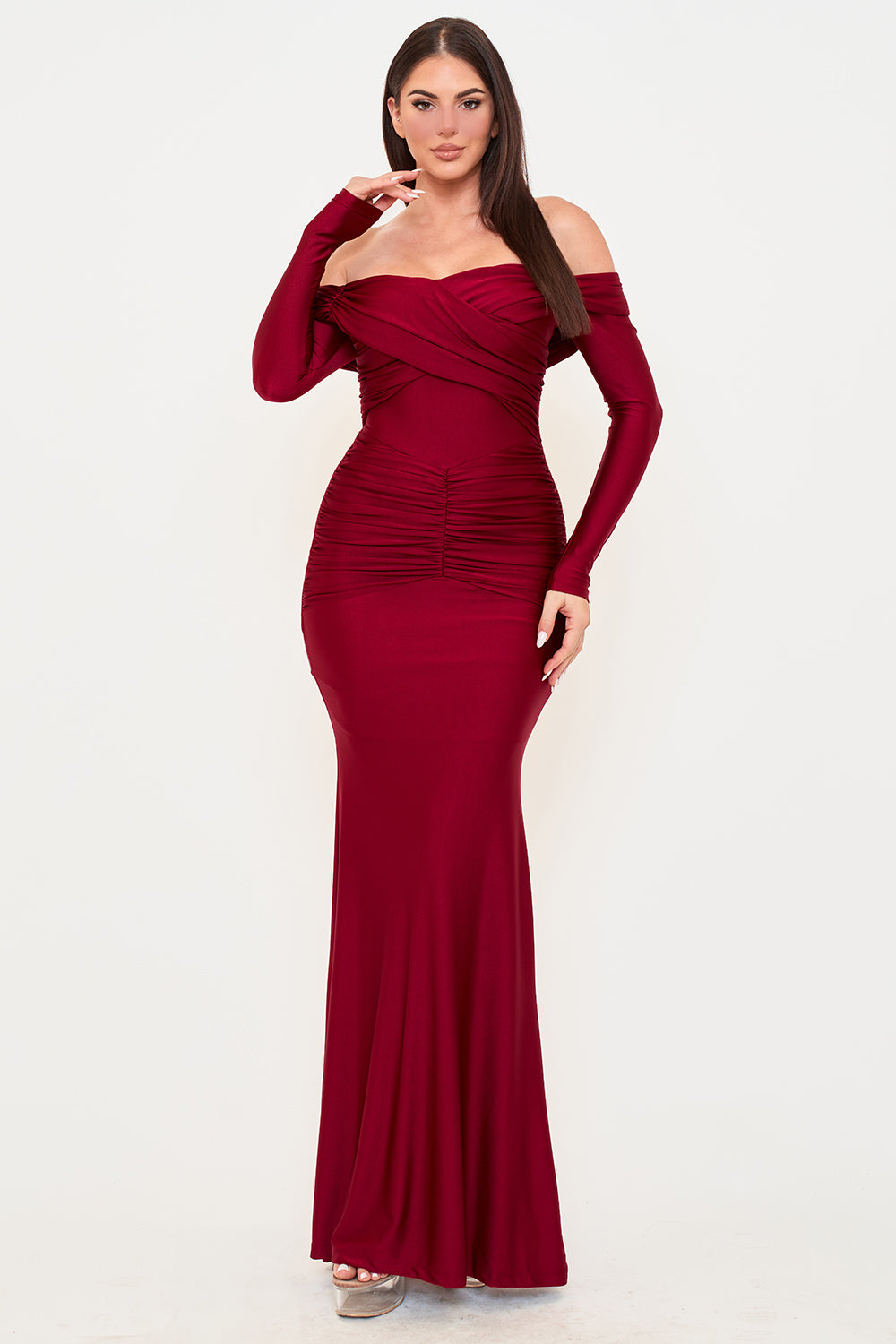 SDM2015HP - PLEATED SATIN MERMAID MAXI DRESS - Image 2