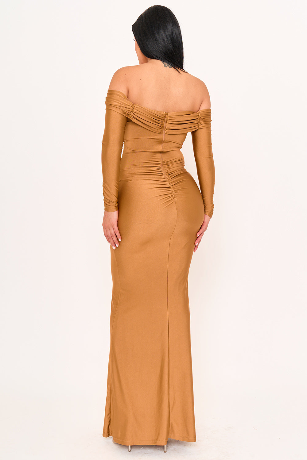 SDM2015HP - PLEATED SATIN MERMAID MAXI DRESS - Image 3