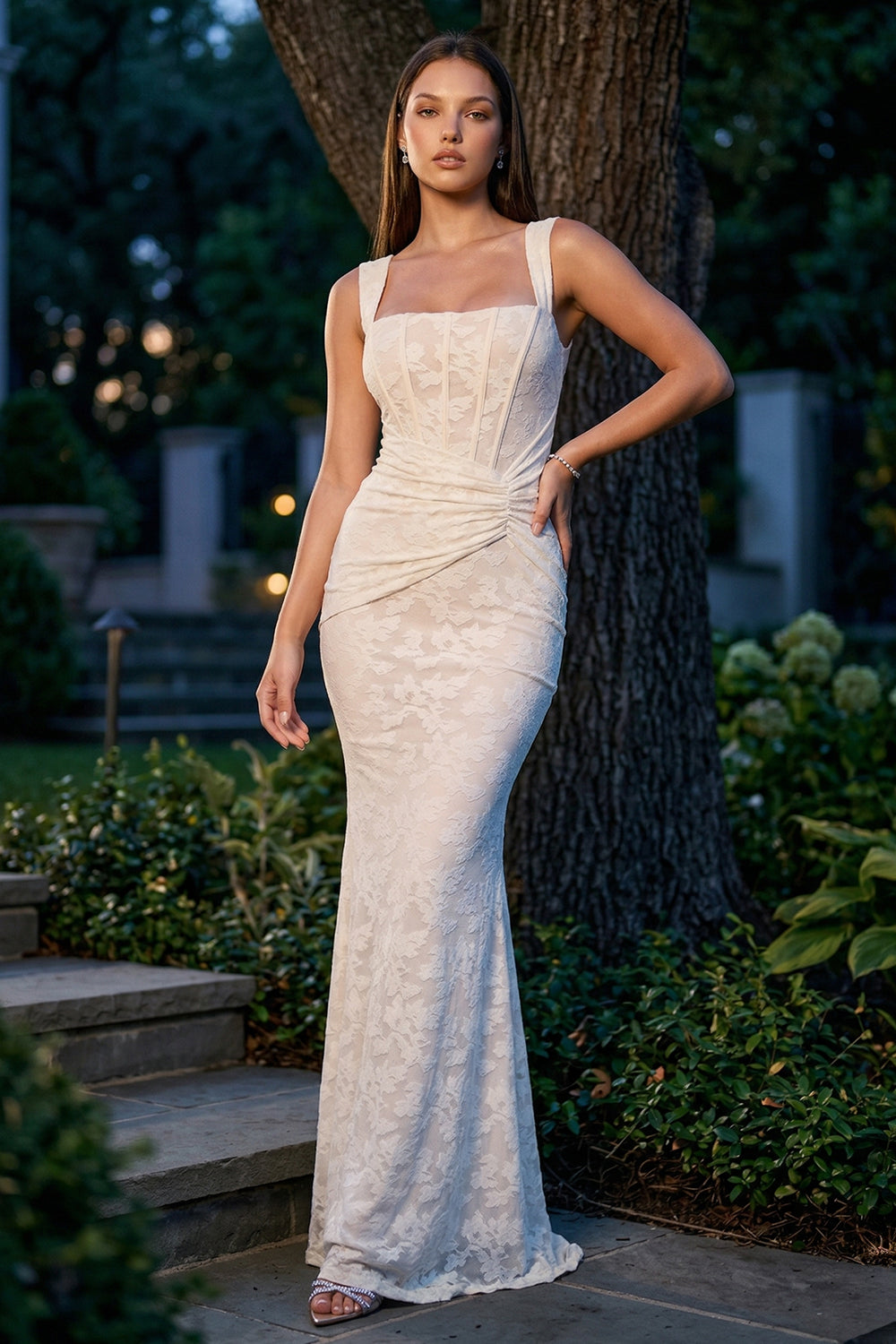 SDM2038SP - BUSTIER BODICE WITH TWIST ON THE SIDE MAXI DRESS
