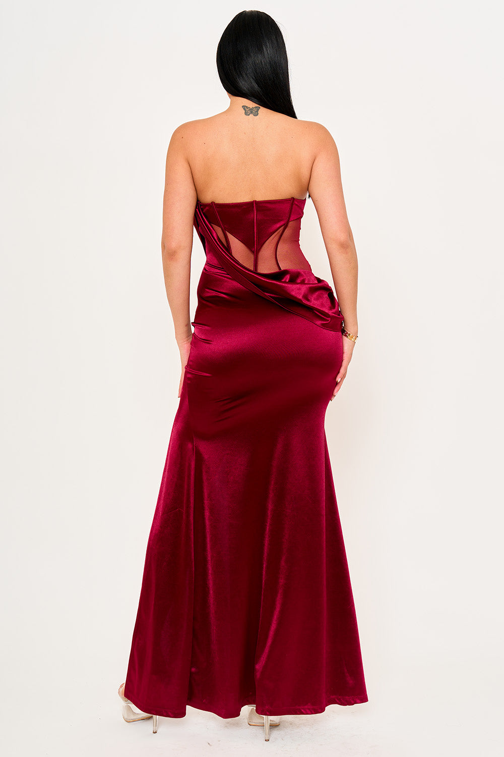 SDM2055SP - SATIN WITH MESH PANELED MAXI DRESS - Image 7