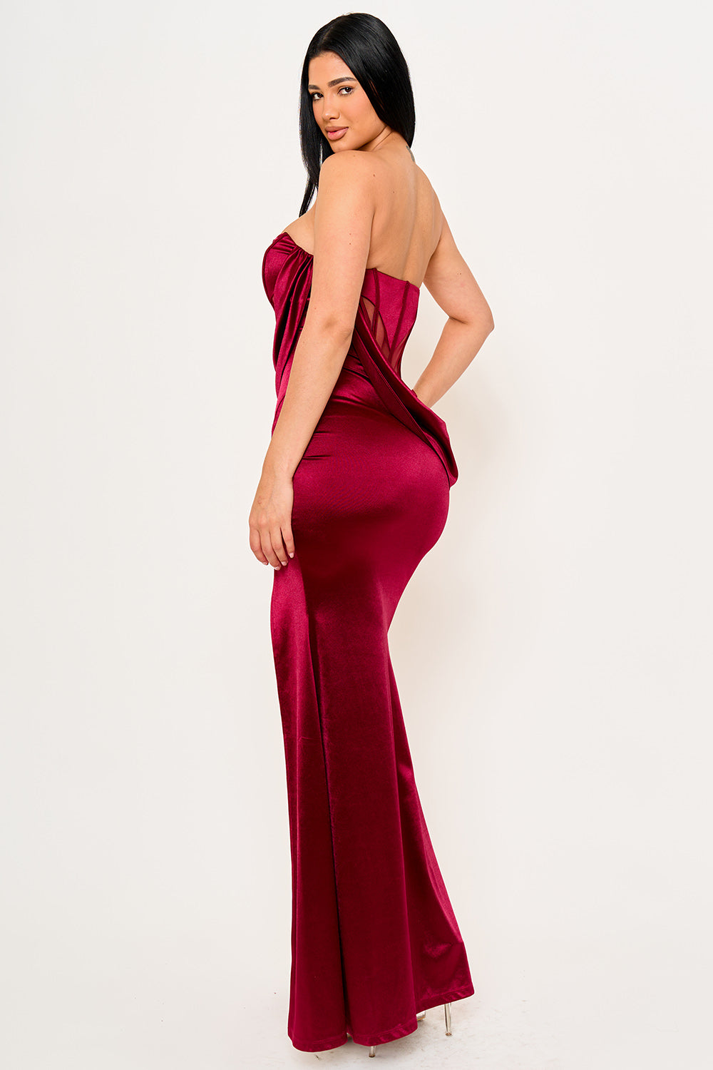 SDM2055SP - SATIN WITH MESH PANELED MAXI DRESS - Image 5