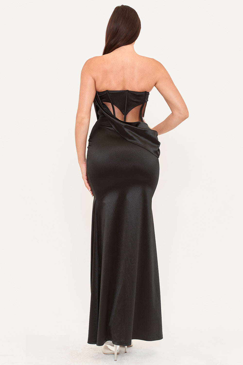 SDM2055SP - SATIN WITH MESH PANELED MAXI DRESS - Image 11