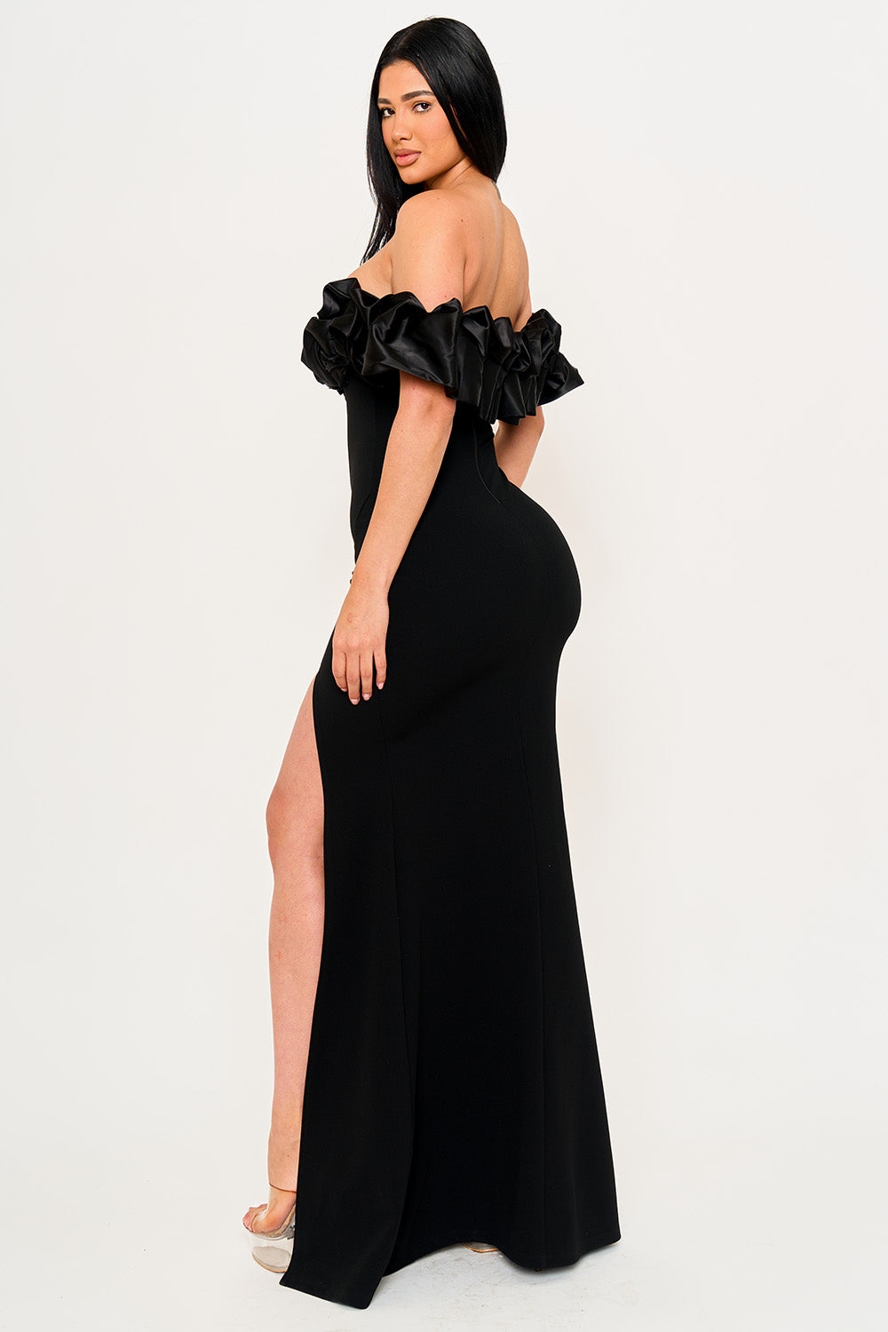 SDM2057SP - SATIN RUFFLE ON SHOULDER MAXI DRESS - Image 2