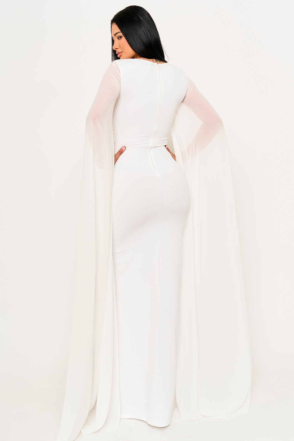 SDM2101HP - MESH LONG CAPE SLEEVE WITH SLIT MAXI DRESS - Image 12