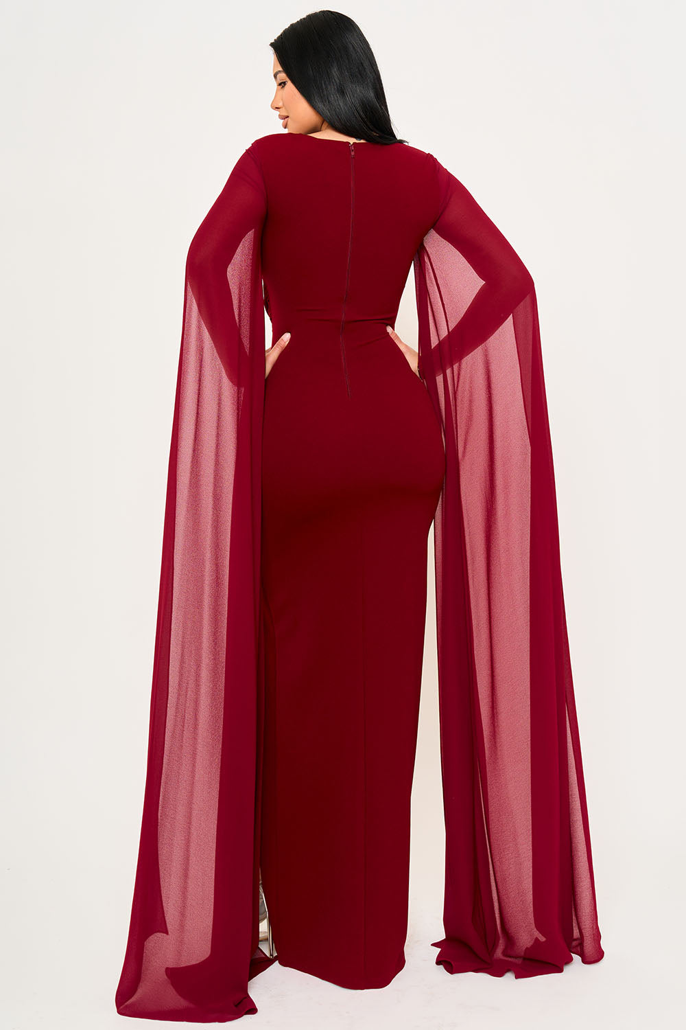 SDM2101HP - MESH LONG CAPE SLEEVE WITH SLIT MAXI DRESS - Image 2