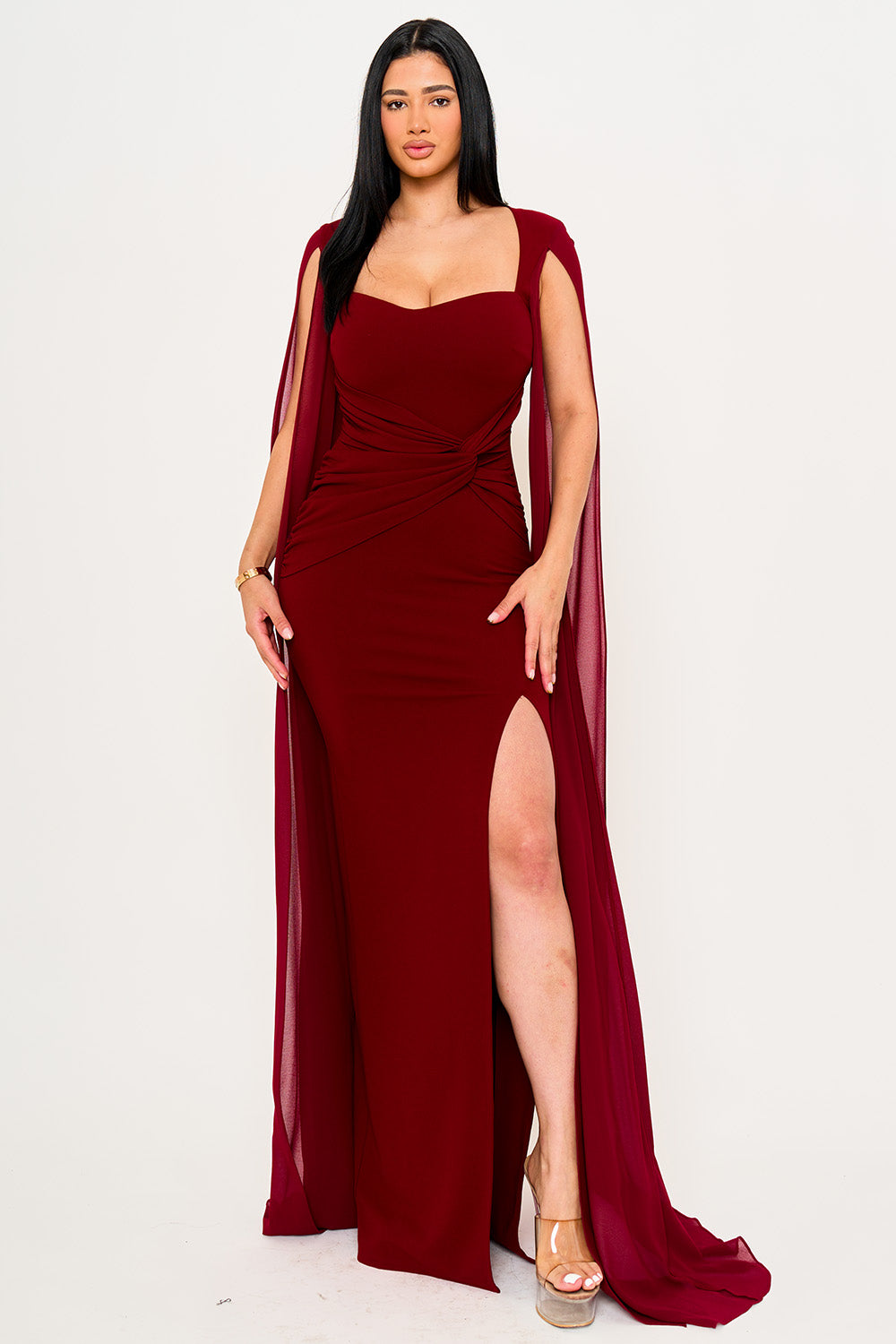 SDM2101HP - MESH LONG CAPE SLEEVE WITH SLIT MAXI DRESS - Image 8