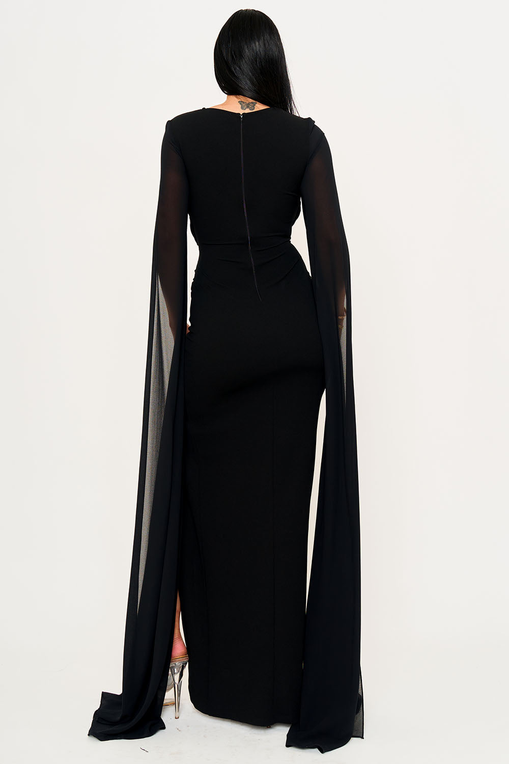 SDM2101HP - MESH LONG CAPE SLEEVE WITH SLIT MAXI DRESS - Image 6